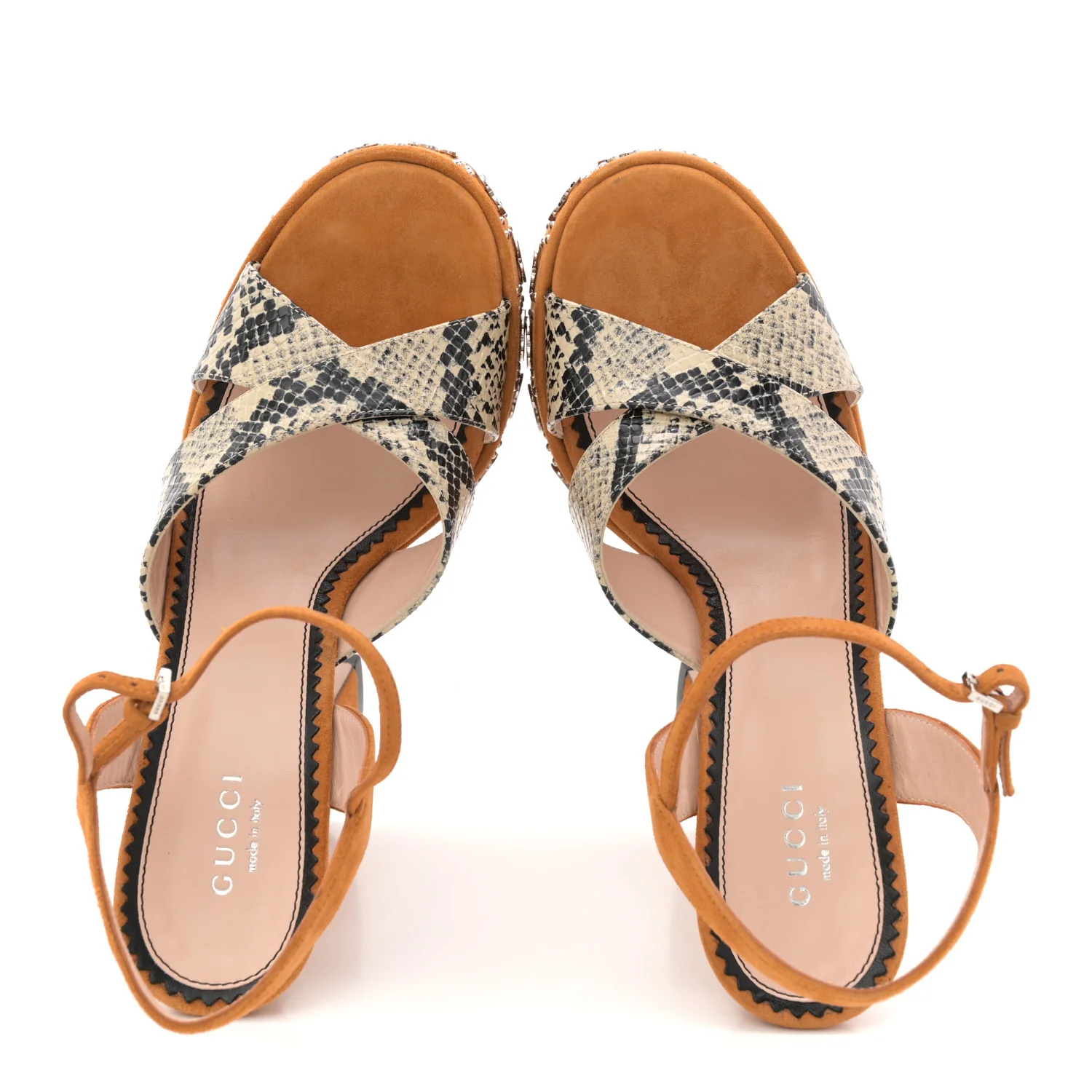 Malaga Kid Suede Snakeskin Interlocking G Studs 155mm Platform Sandals 37 Beige Cognac - Image 2