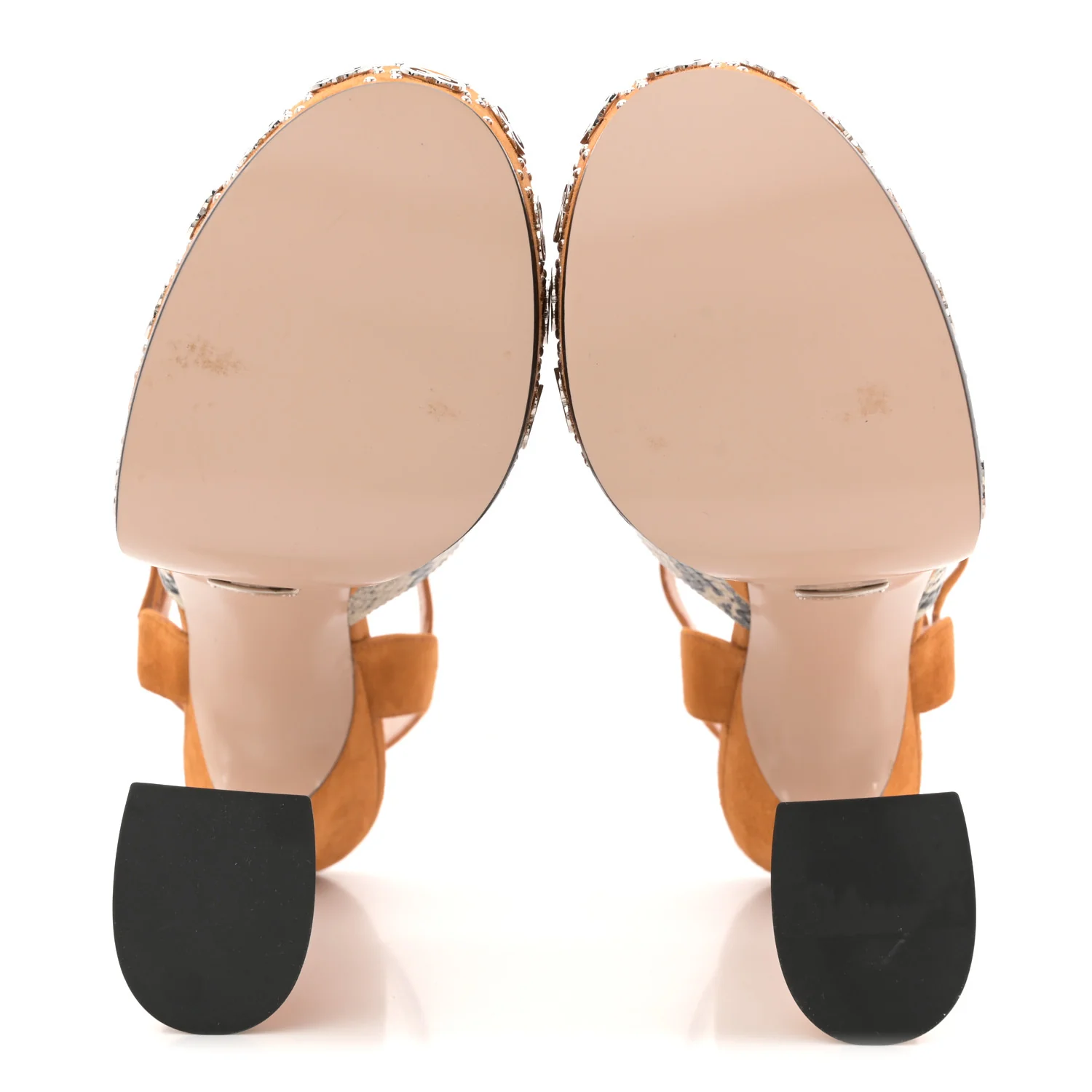 Malaga Kid Suede Snakeskin Interlocking G Studs 155mm Platform Sandals 37 Beige Cognac - Image 6