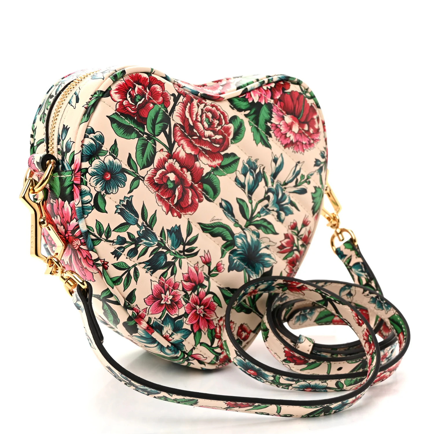Matelasse Diagonal Brit Roses Print Mini Interlocking G Heart Shoulder Bag Multicolor - Image 3