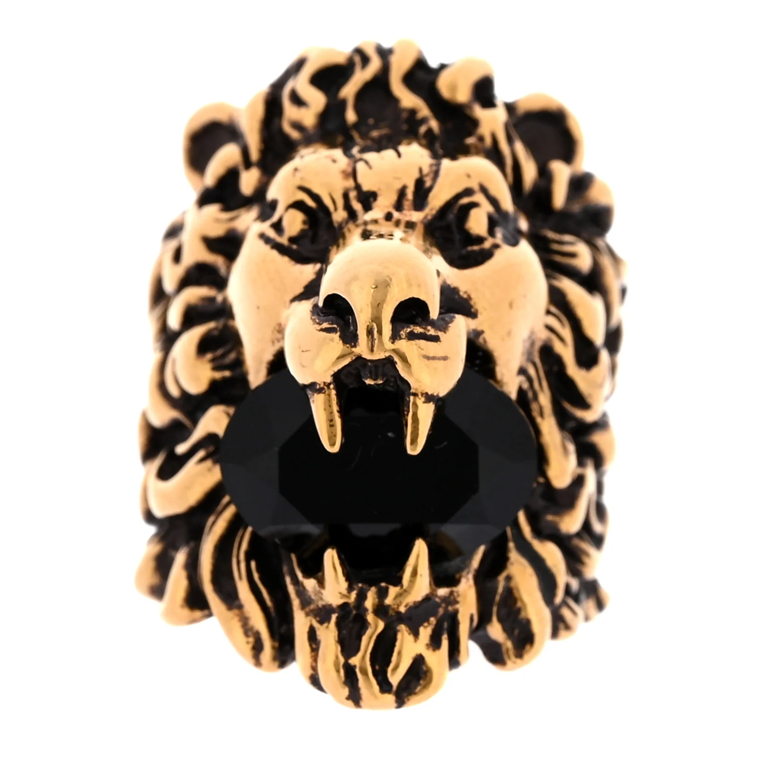 Metal Crystal Lion Head Ring 56 7.5 Black Aged Gold