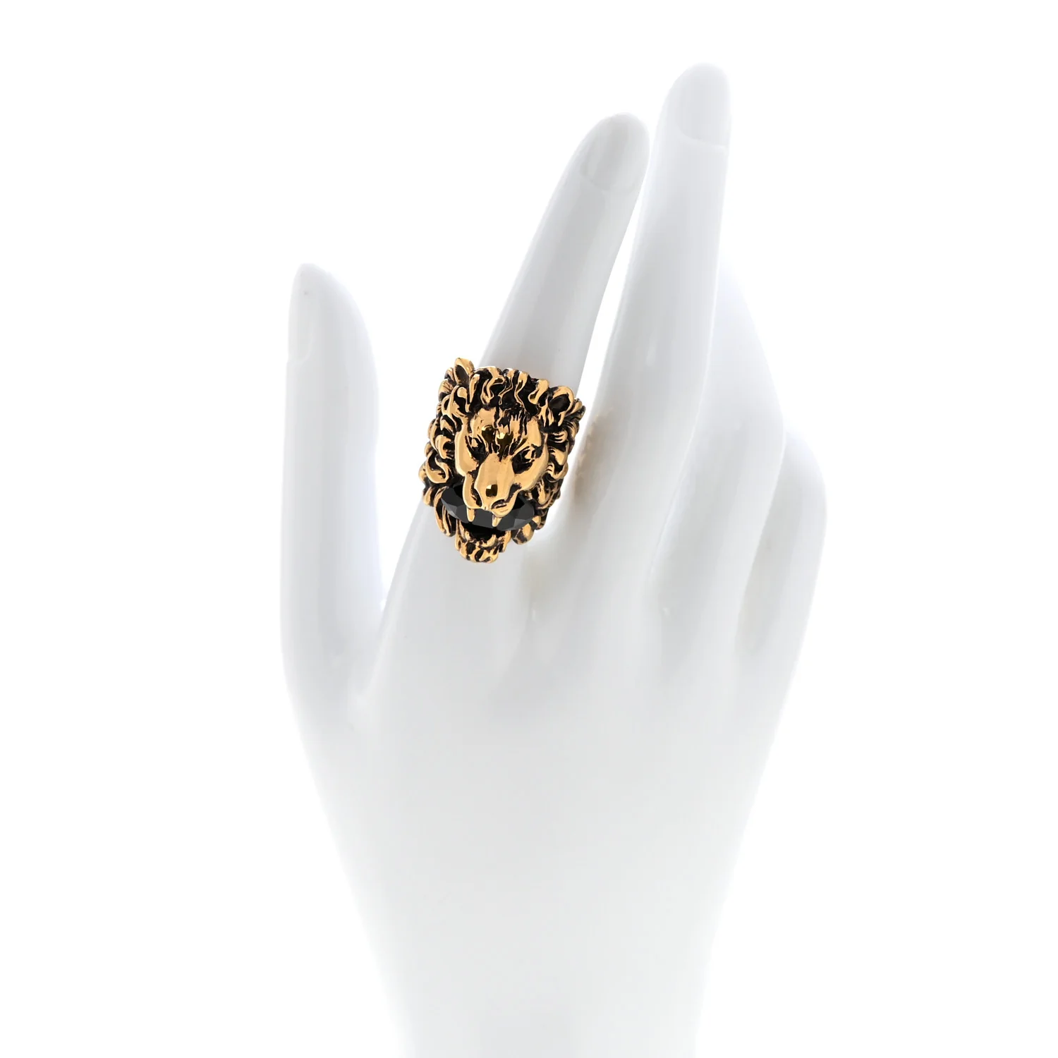 Metal Crystal Lion Head Ring 56 7.5 Black Aged Gold - Image 2