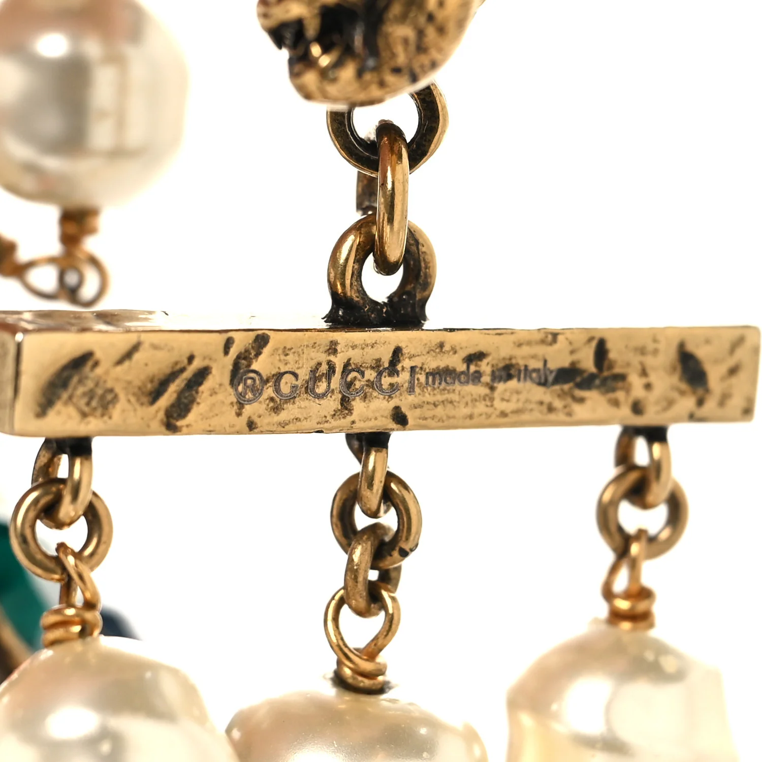 Metal Crystal Pearl Double G Bracelet Aged Gold Multicolor - Image 6