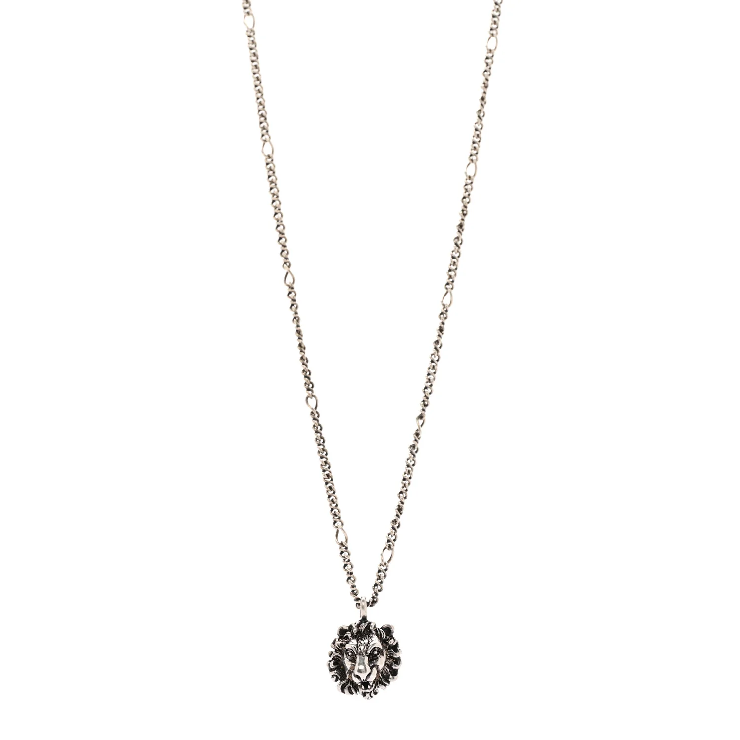 Metal Lion Head Necklace Silver