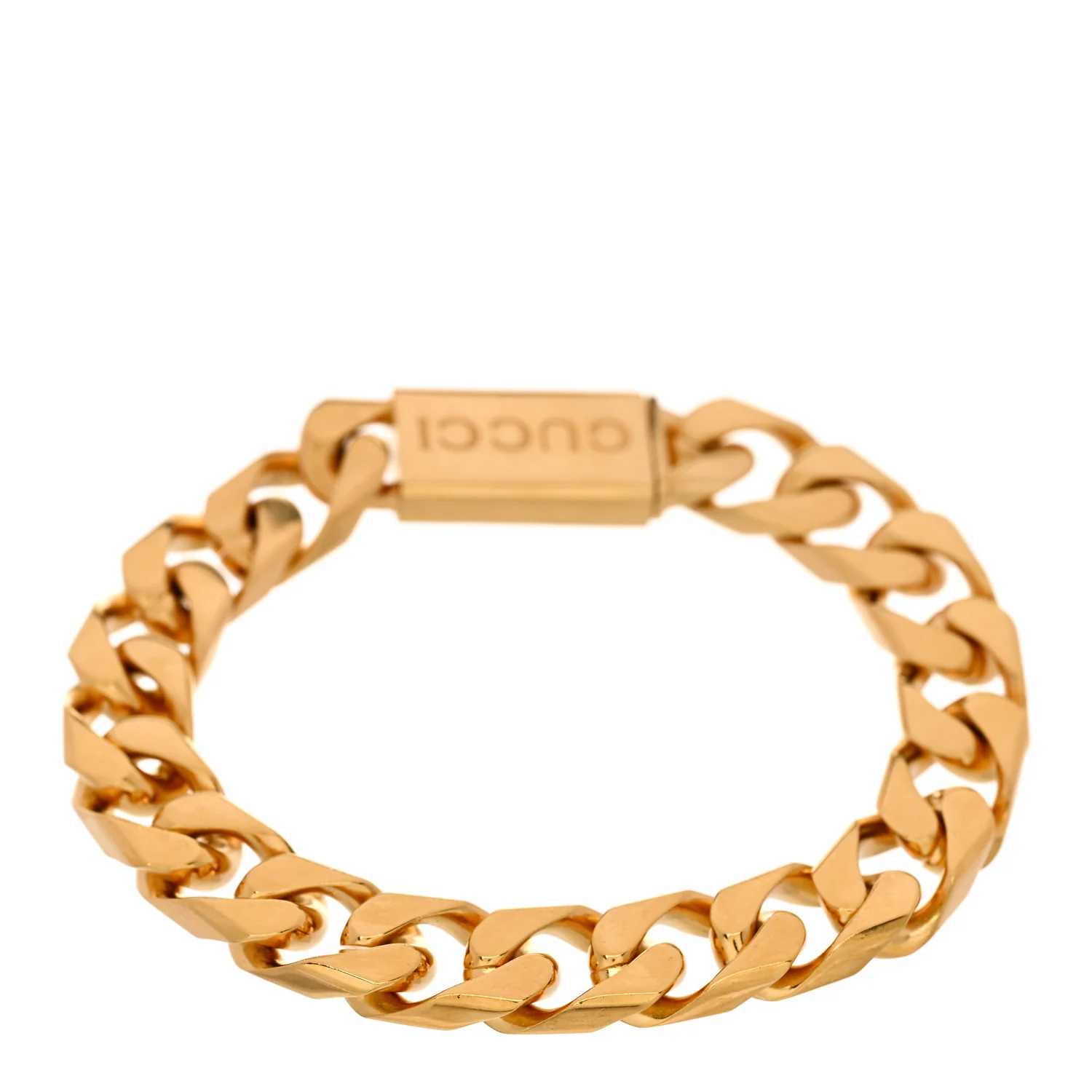 Metal Logo Curb Chain Bracelet Gold - Image 2