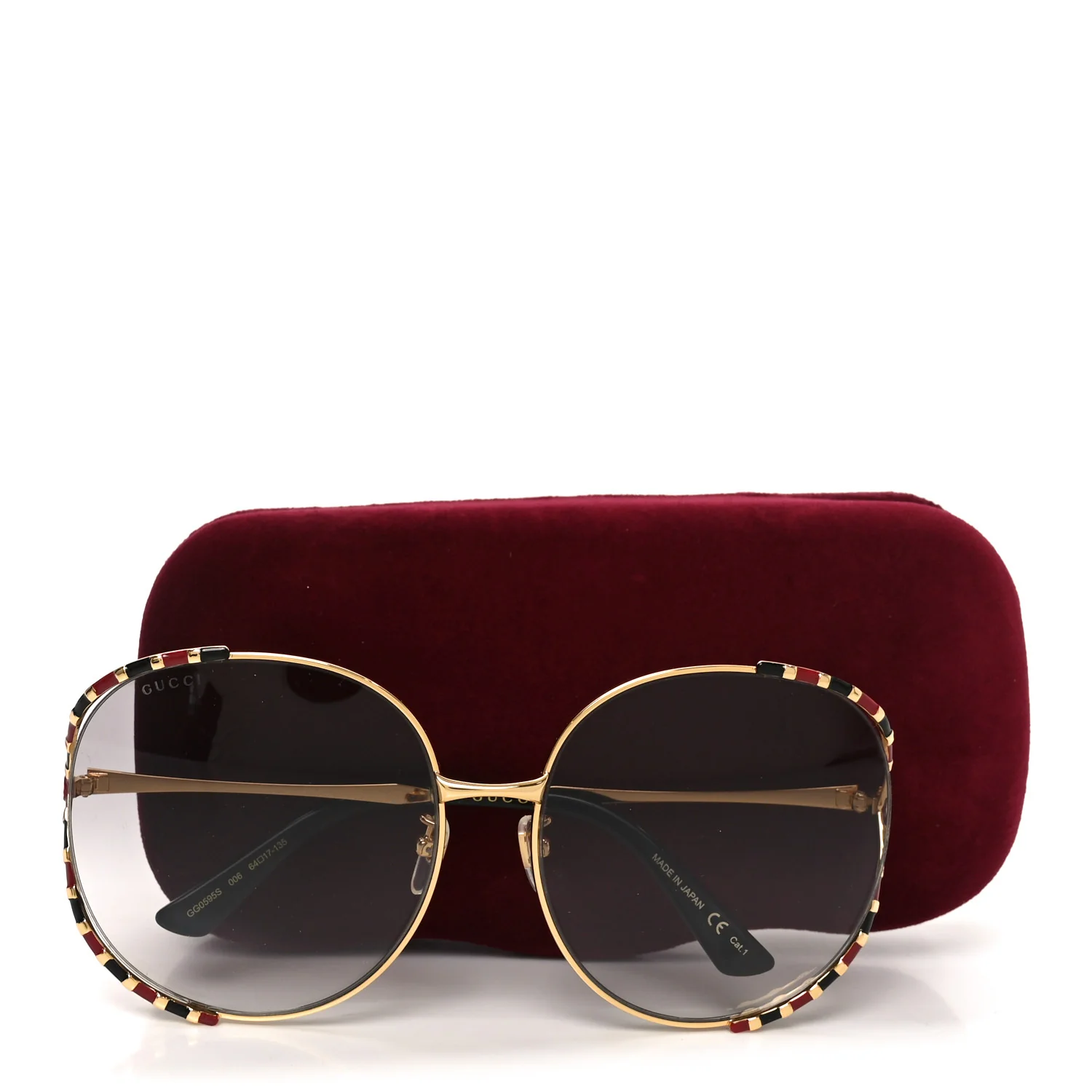 Metal Round Frame GG0595S Sunglasses Gold Black Red - Image 8