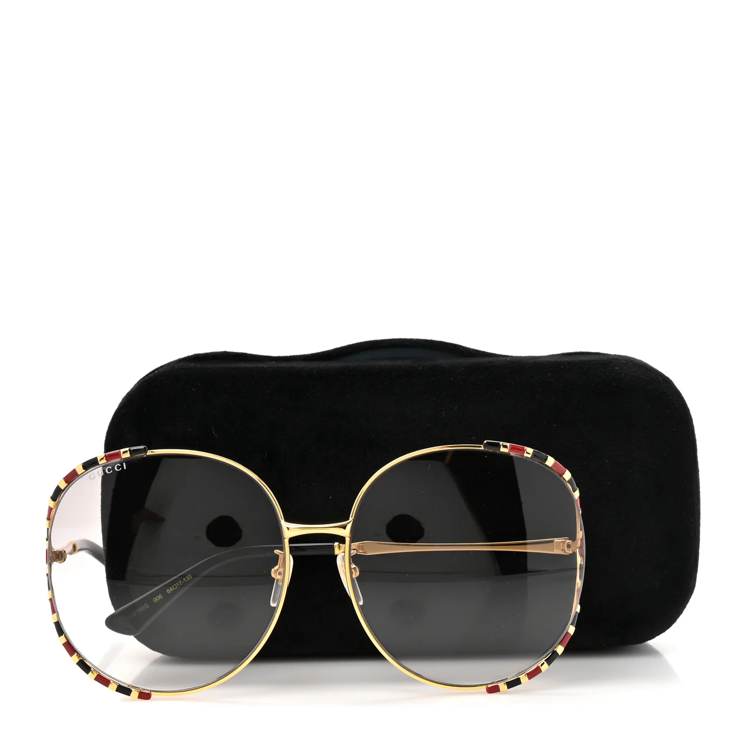 Metal Round Frame GG0595S Sunglasses Gold Black Red - Image 8