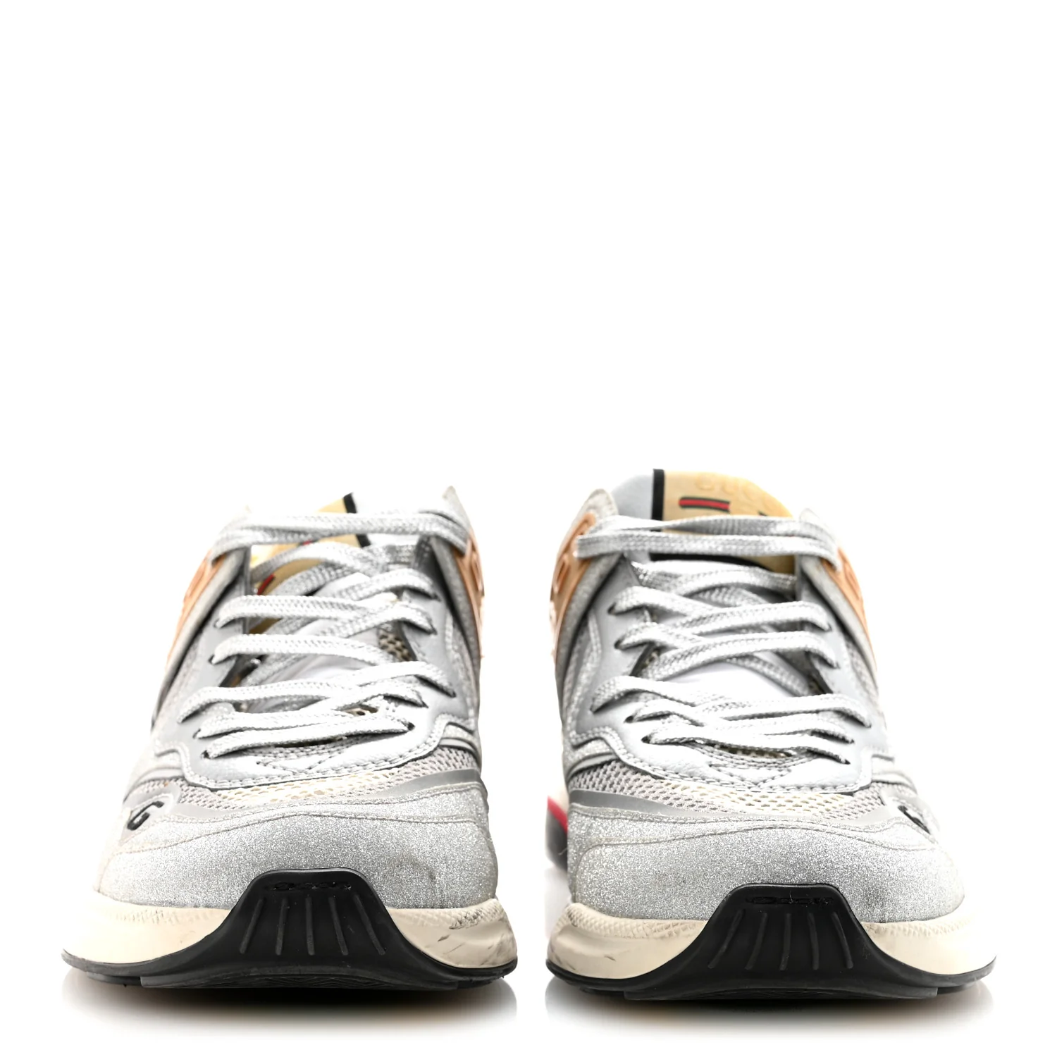 Metallic Calfskin Glitter Mesh Womens Ultrapace Sneakers 38 Silver Light Grey Mystic White - Image 3
