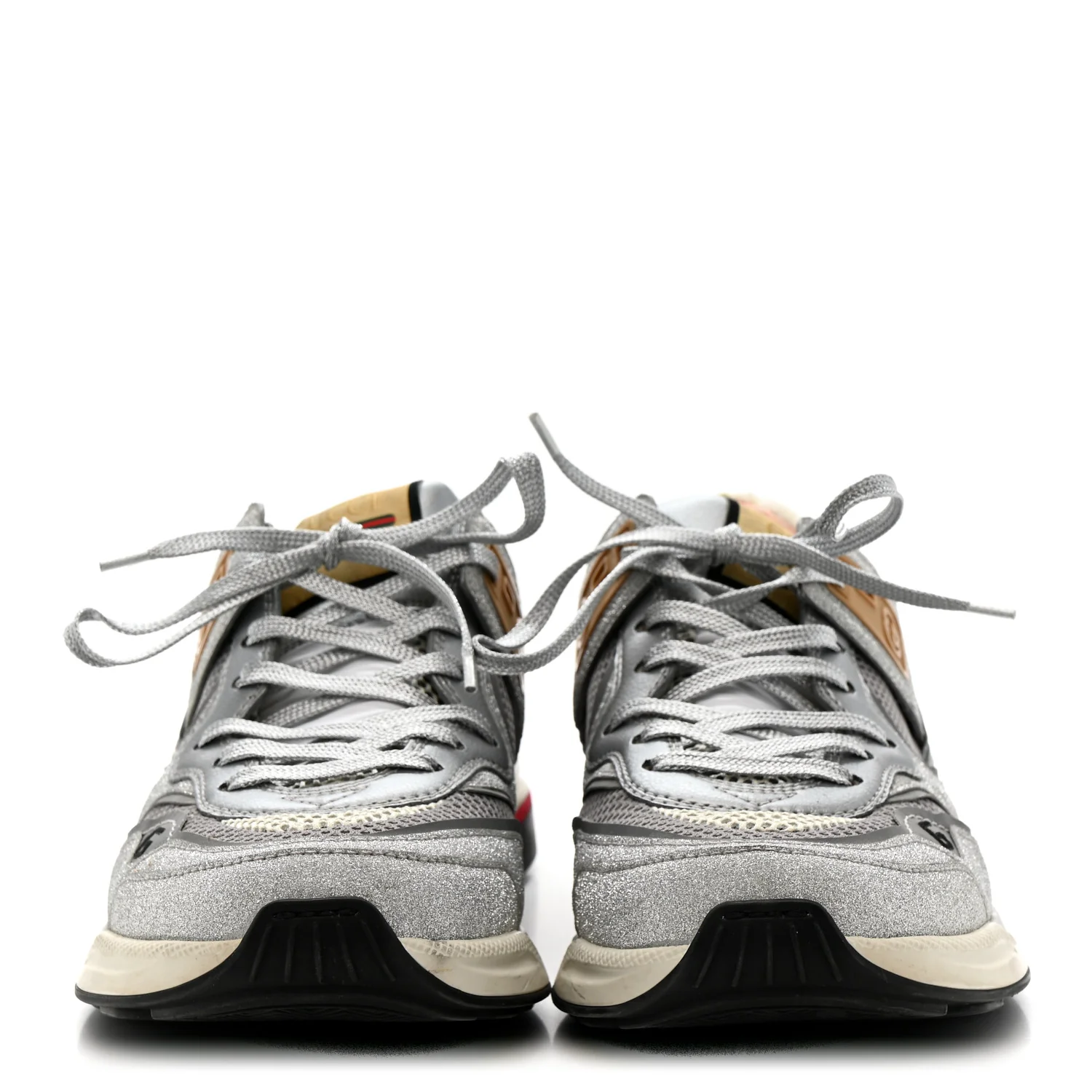 Metallic Calfskin Glitter Mesh Womens Ultrapace Sneakers 40 Silver Light Grey Mystic White - Image 3
