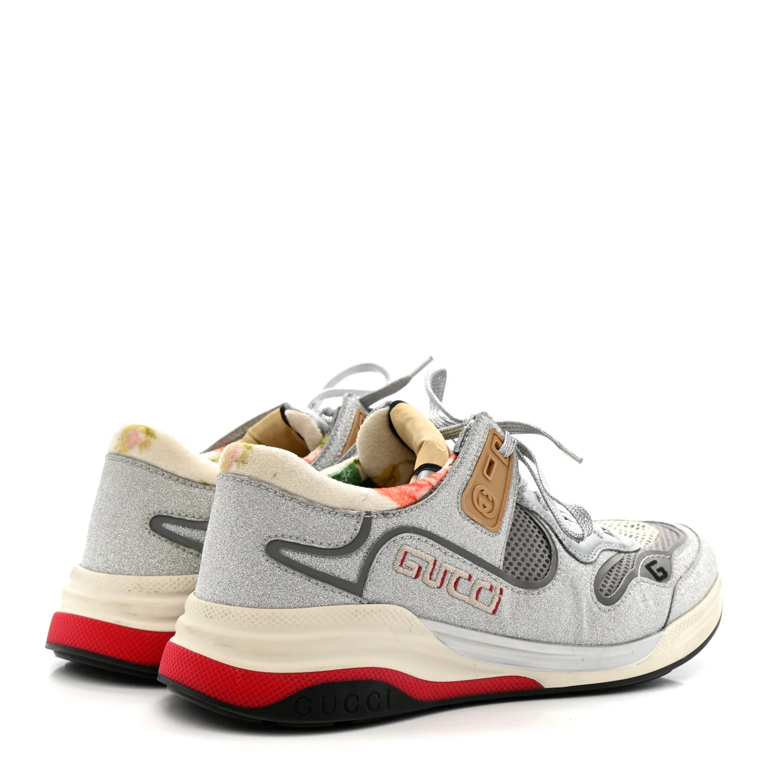 Metallic Calfskin Glitter Mesh Womens Ultrapace Sneakers 40 Silver Light Grey Mystic White - Image 5