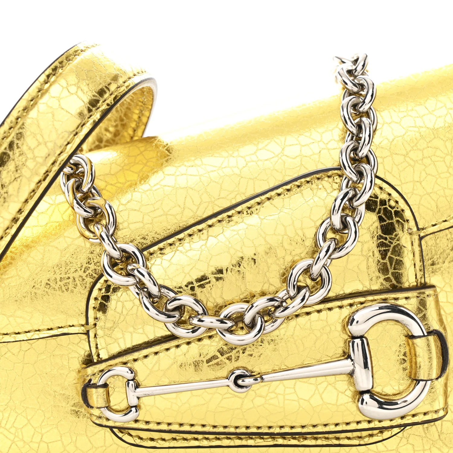Metallic Calfskin Mini Horsebit 1955 Asymmetric Shoulder Bag Gold - Image 8