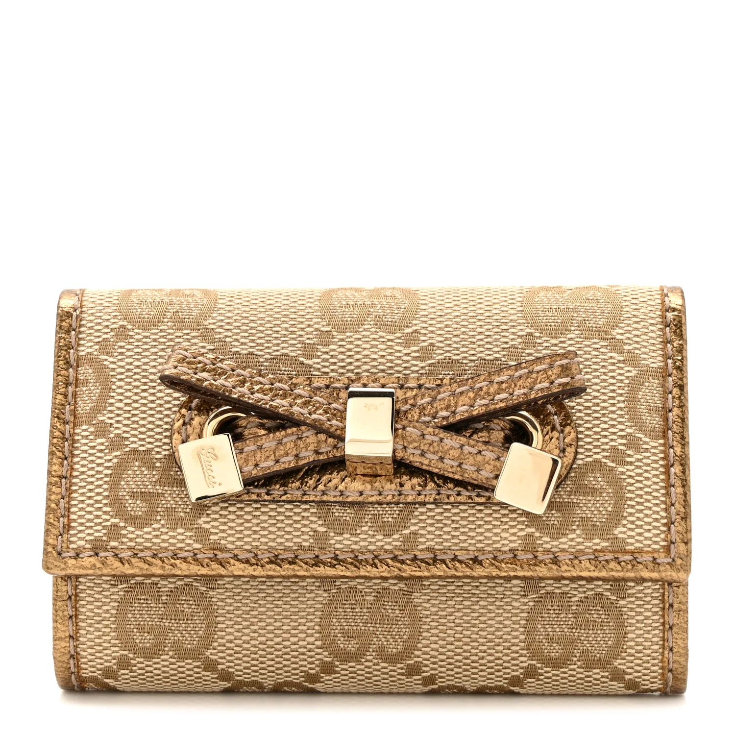 Metallic GG Supreme Monogram Bow 6 Key Holder Case    Beige Gold - Image 2