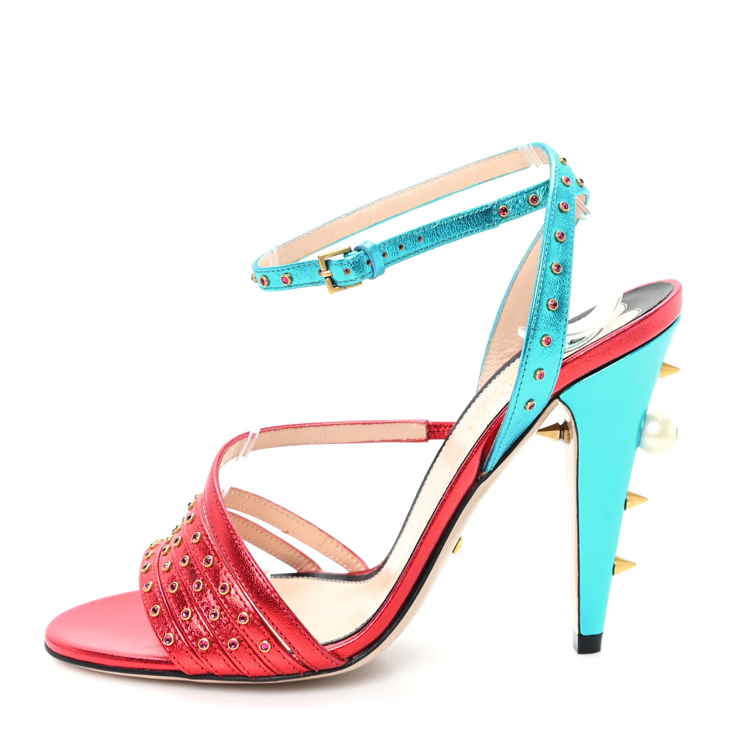 Metallic Nappa Crystal Embellished Wangy Sandals 36.5 Red Blue