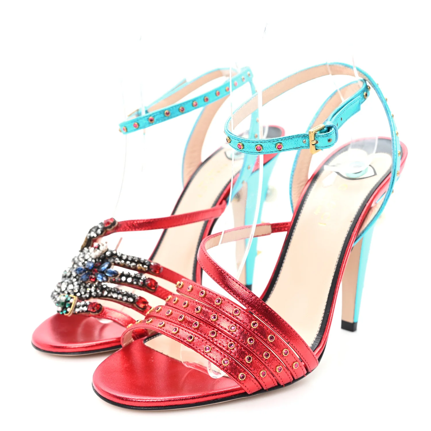 Metallic Nappa Crystal Embellished Wangy Sandals 36.5 Red Blue - Image 3