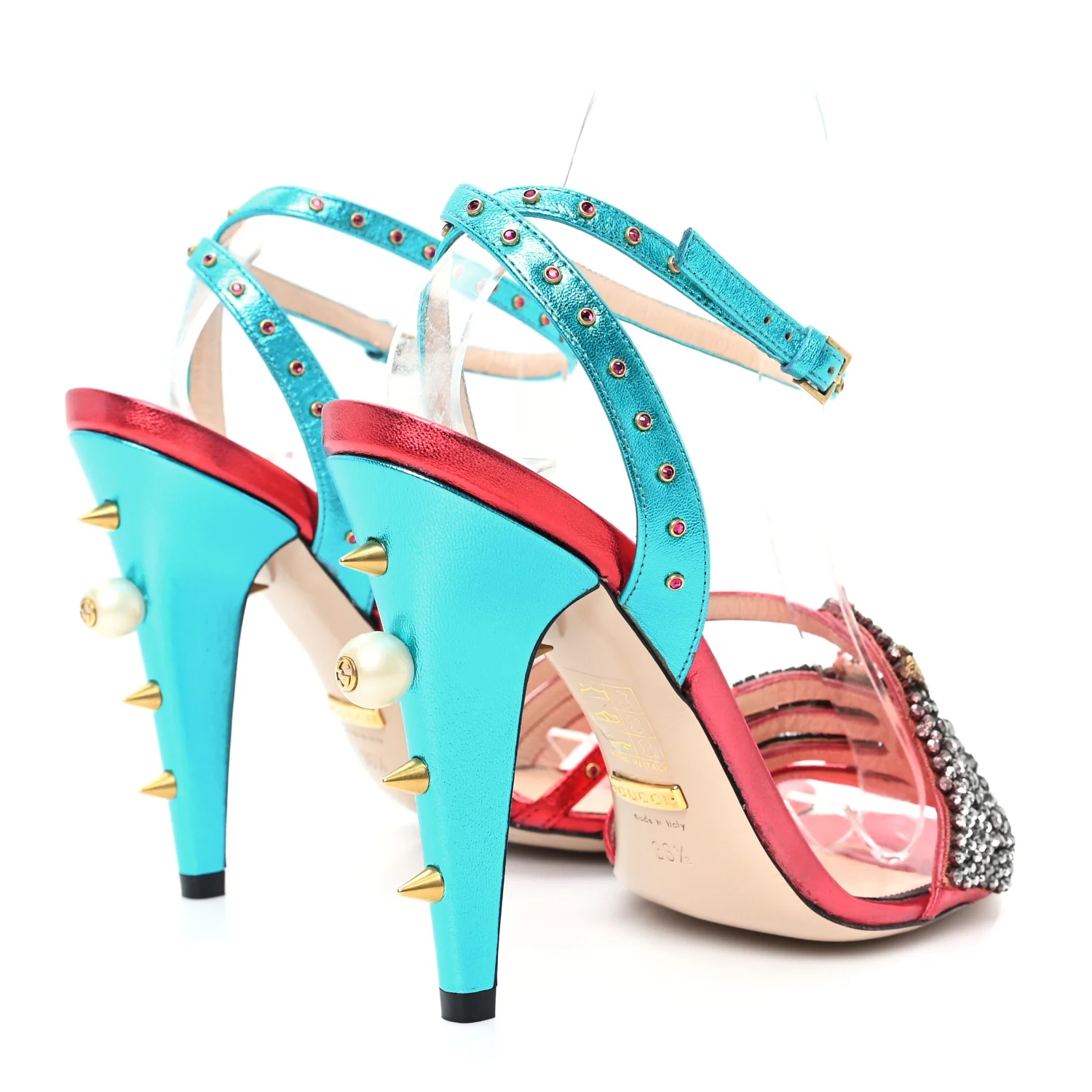 Metallic Nappa Crystal Embellished Wangy Sandals 36.5 Red Blue - Image 4