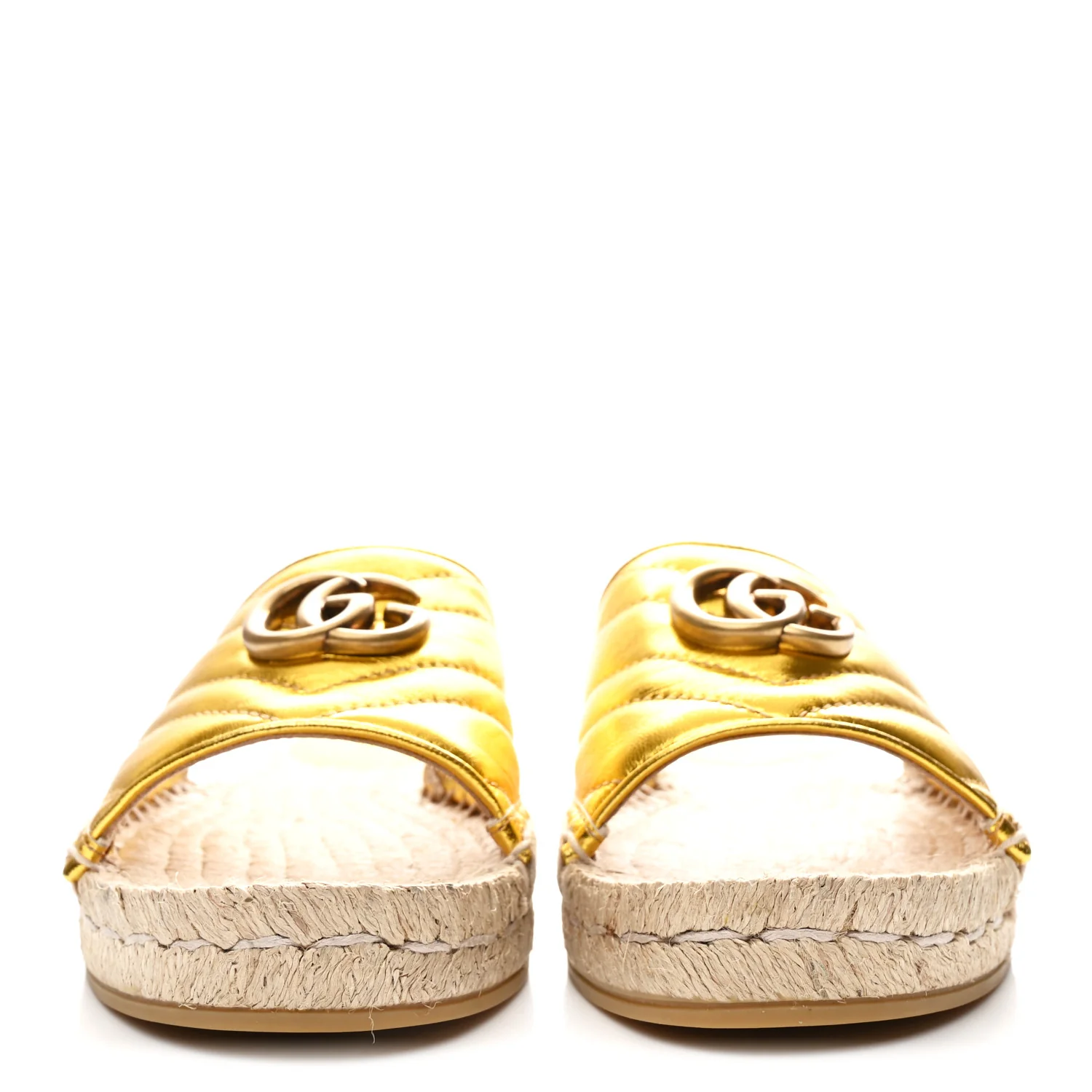 Metallic Nappa Matelasse GG Marmont Espadrille Slide Sandals 37 Oro - Image 3