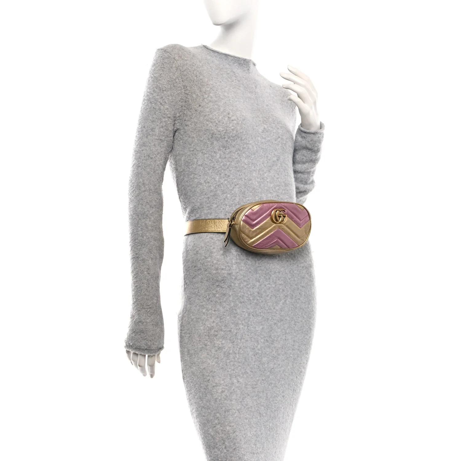 Metallic Nappa Matelasse Heart GG Marmont Belt Bag 85 34 Oro Vecchio Rosa - Image 2
