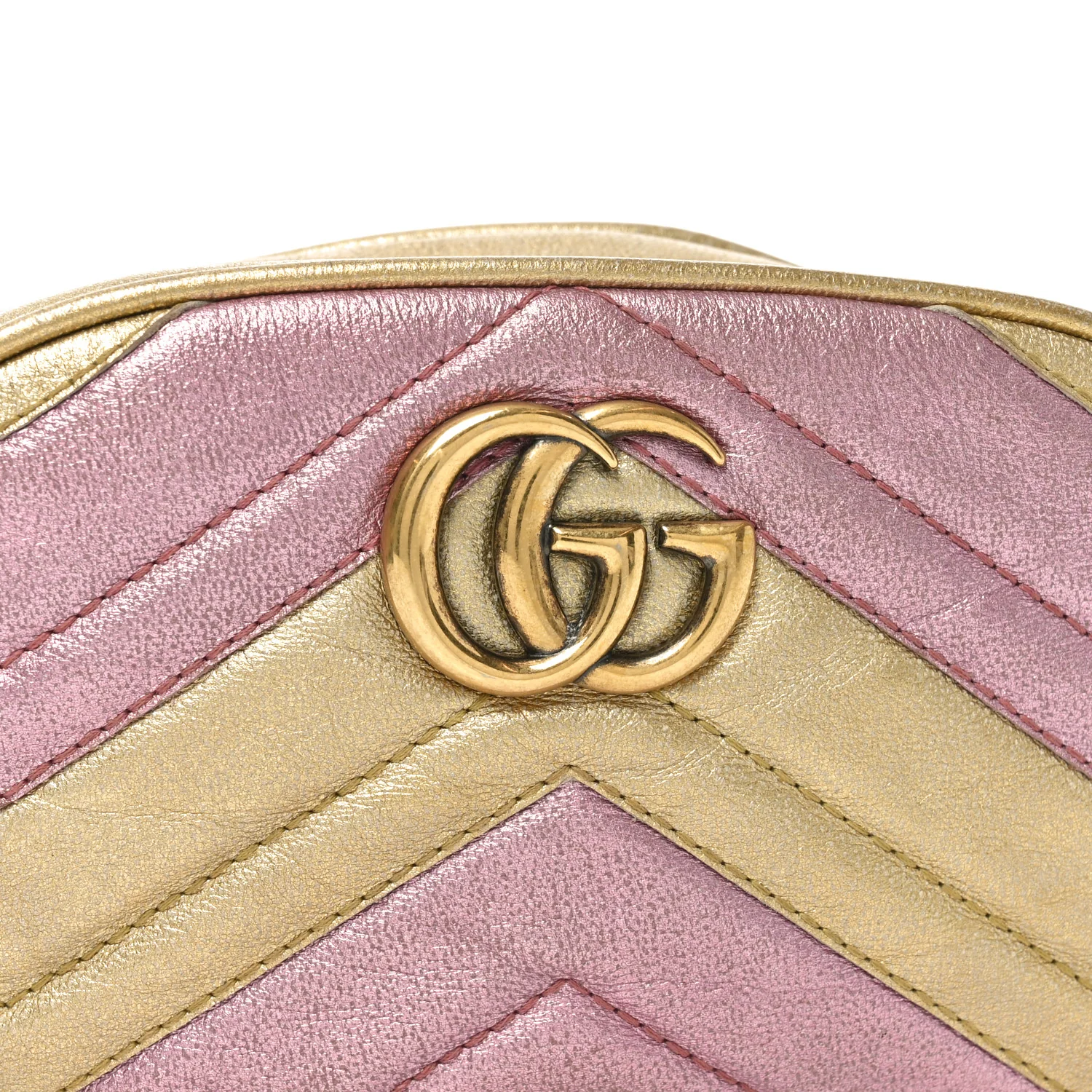 Metallic Nappa Matelasse Heart GG Marmont Belt Bag 85 34 Oro Vecchio Rosa - Image 8