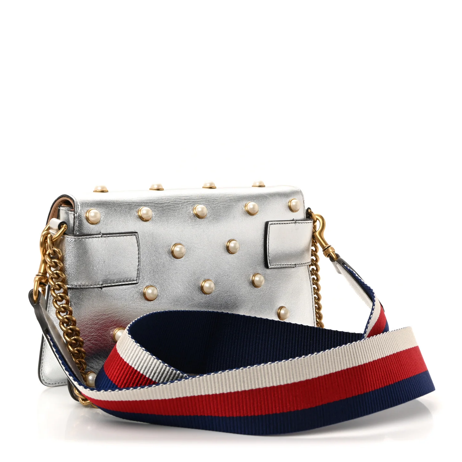 Metallic Nappa Pearl Studded Mini Queen Margaret Broadway Shoulder Bag Silver - Image 3