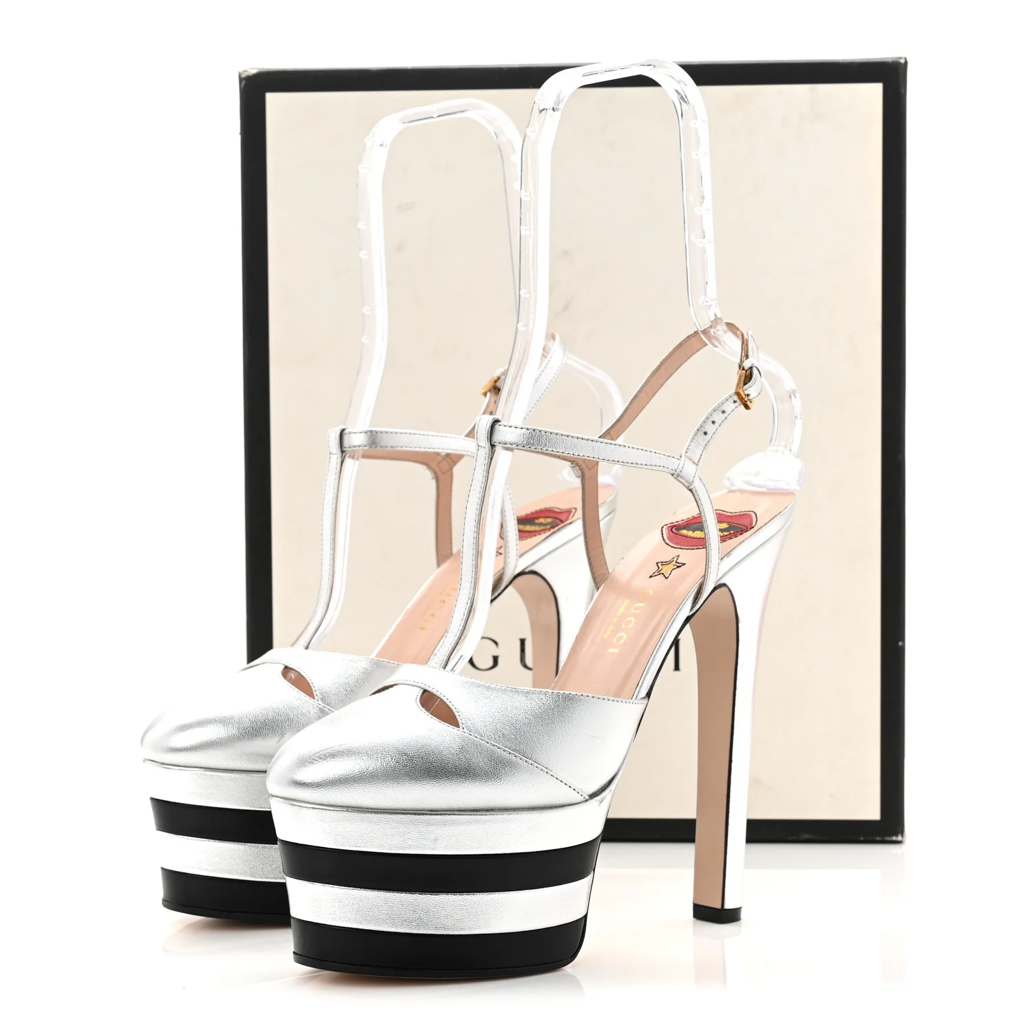 Metallic Nappa Silk Angel T-Strap Platform High Heel Pumps 40 Argento - Image 11