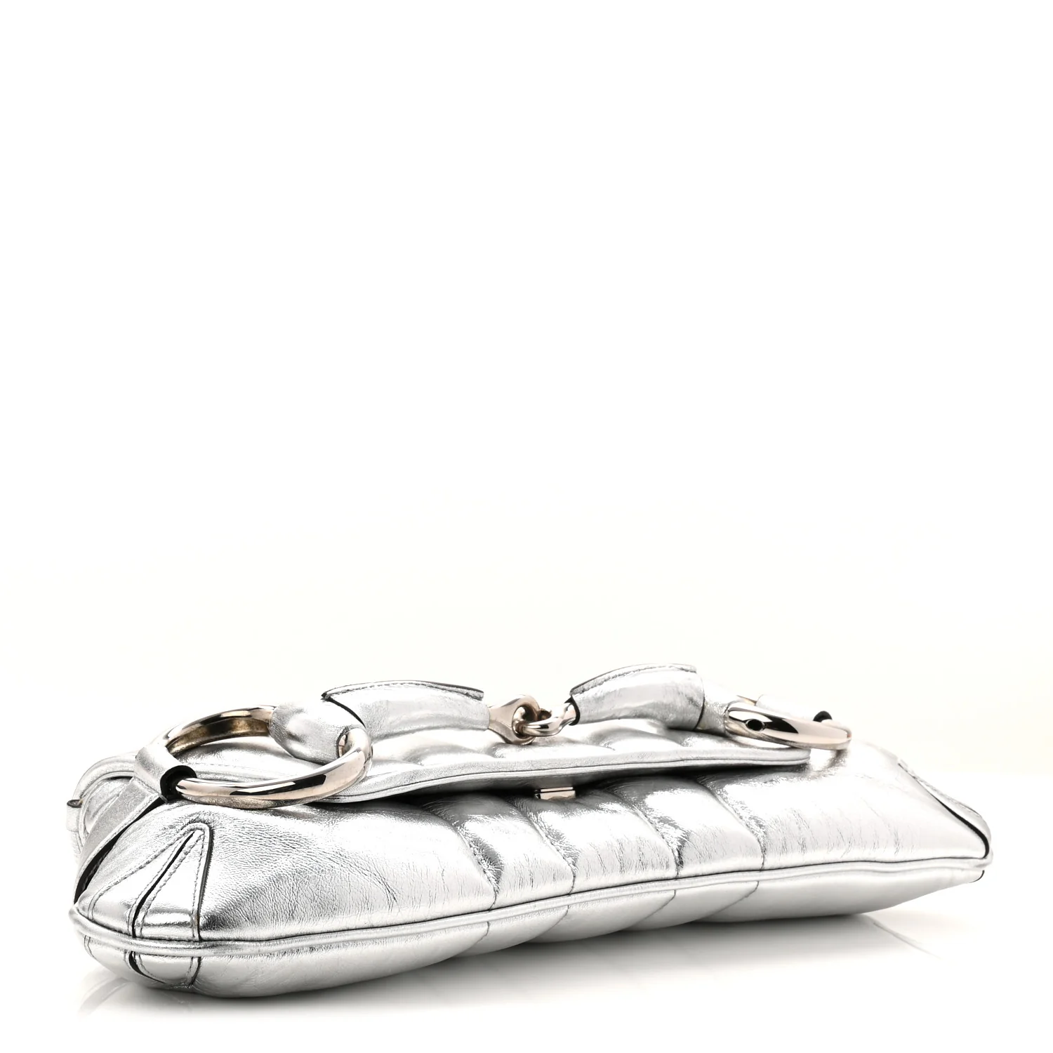 Metallic Nappa Vertical Matelasse Medium Maxi Horsebit Chain Shoulder Bag Silver - Image 4