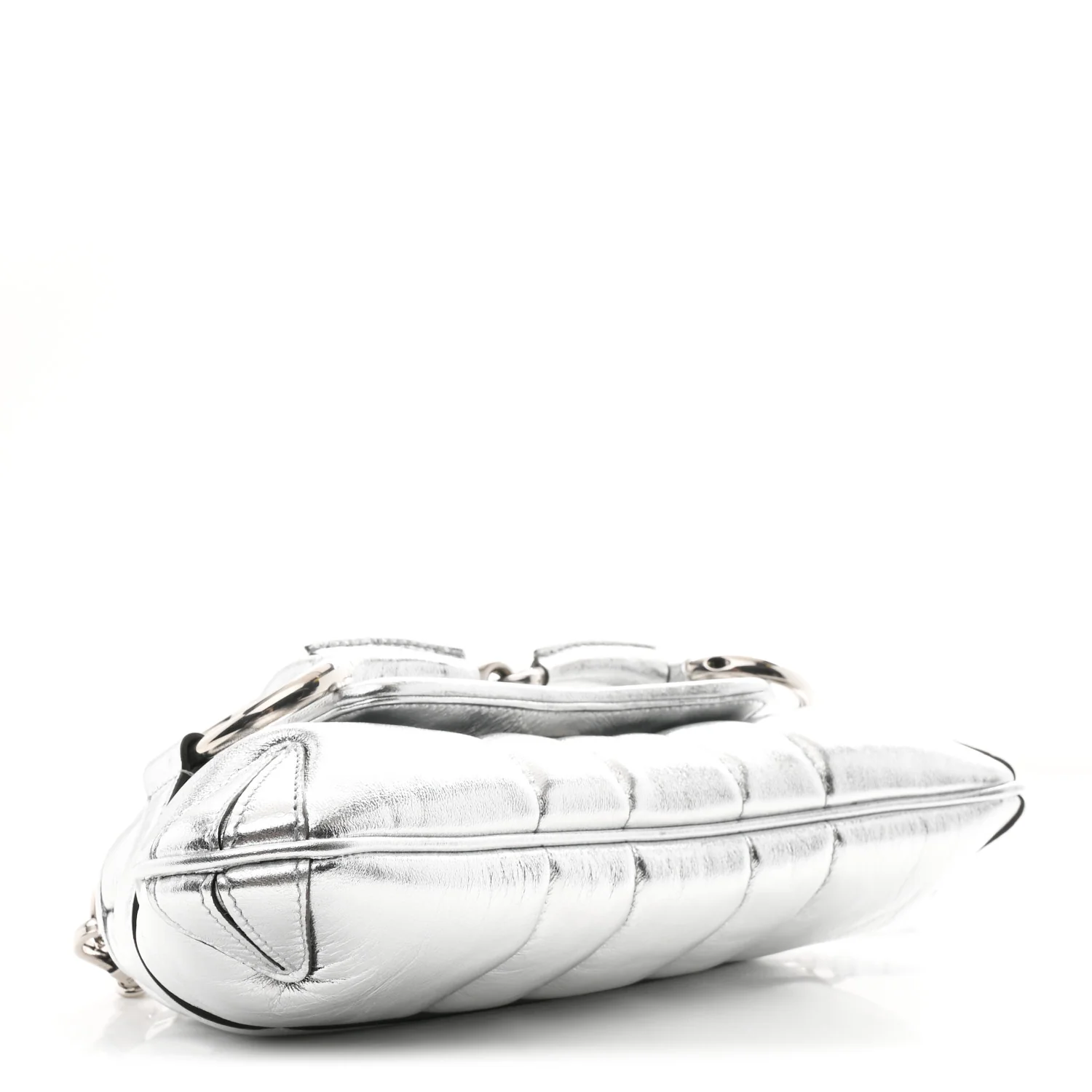 Metallic Nappa Vertical Matelasse Small Maxi Horsebit Chain Shoulder Bag Silver - Image 4