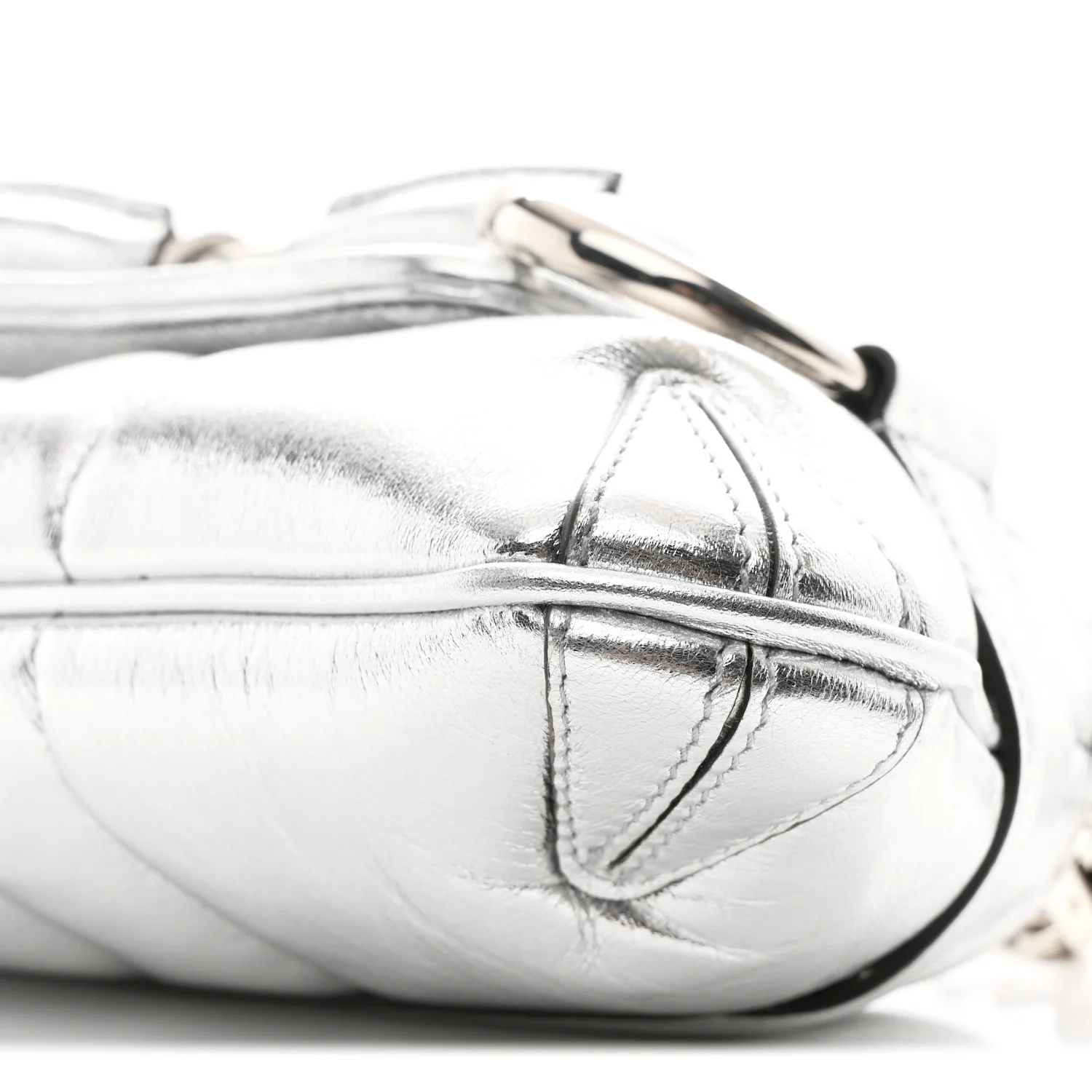 Metallic Nappa Vertical Matelasse Small Maxi Horsebit Chain Shoulder Bag Silver - Image 9