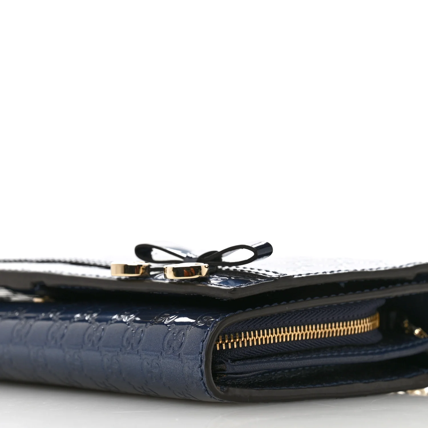 Metallic Patent Microguccissima Signature Chain Wallet Navy - Image 11
