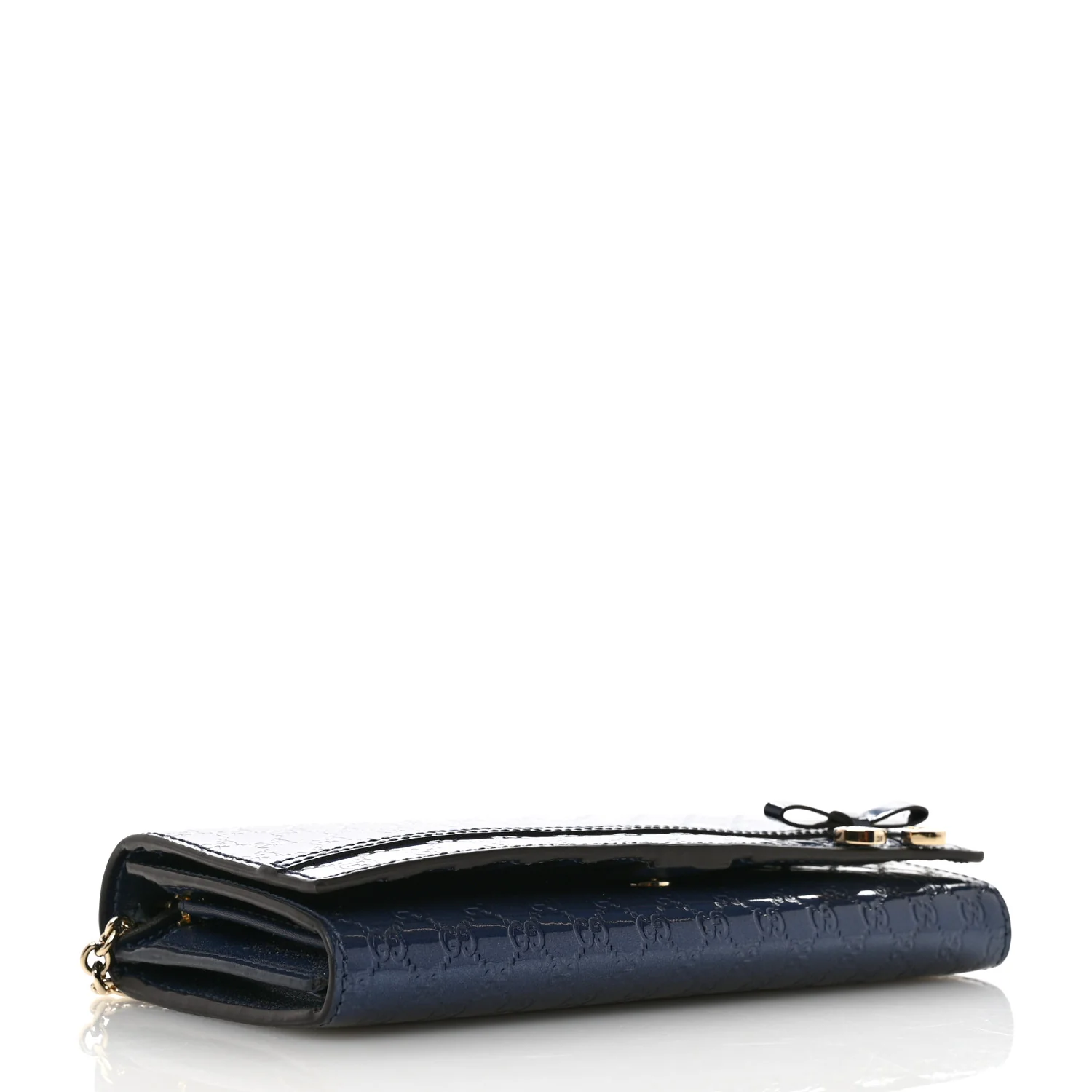 Metallic Patent Microguccissima Signature Chain Wallet Navy - Image 4