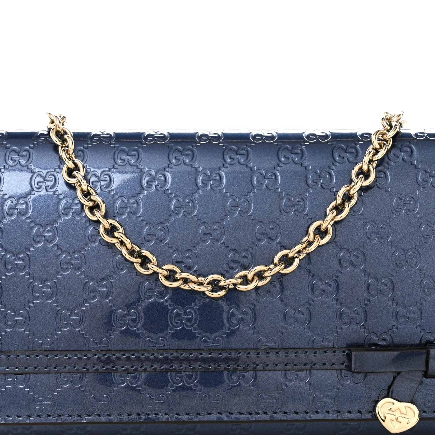 Metallic Patent Microguccissima Signature Chain Wallet Navy - Image 9