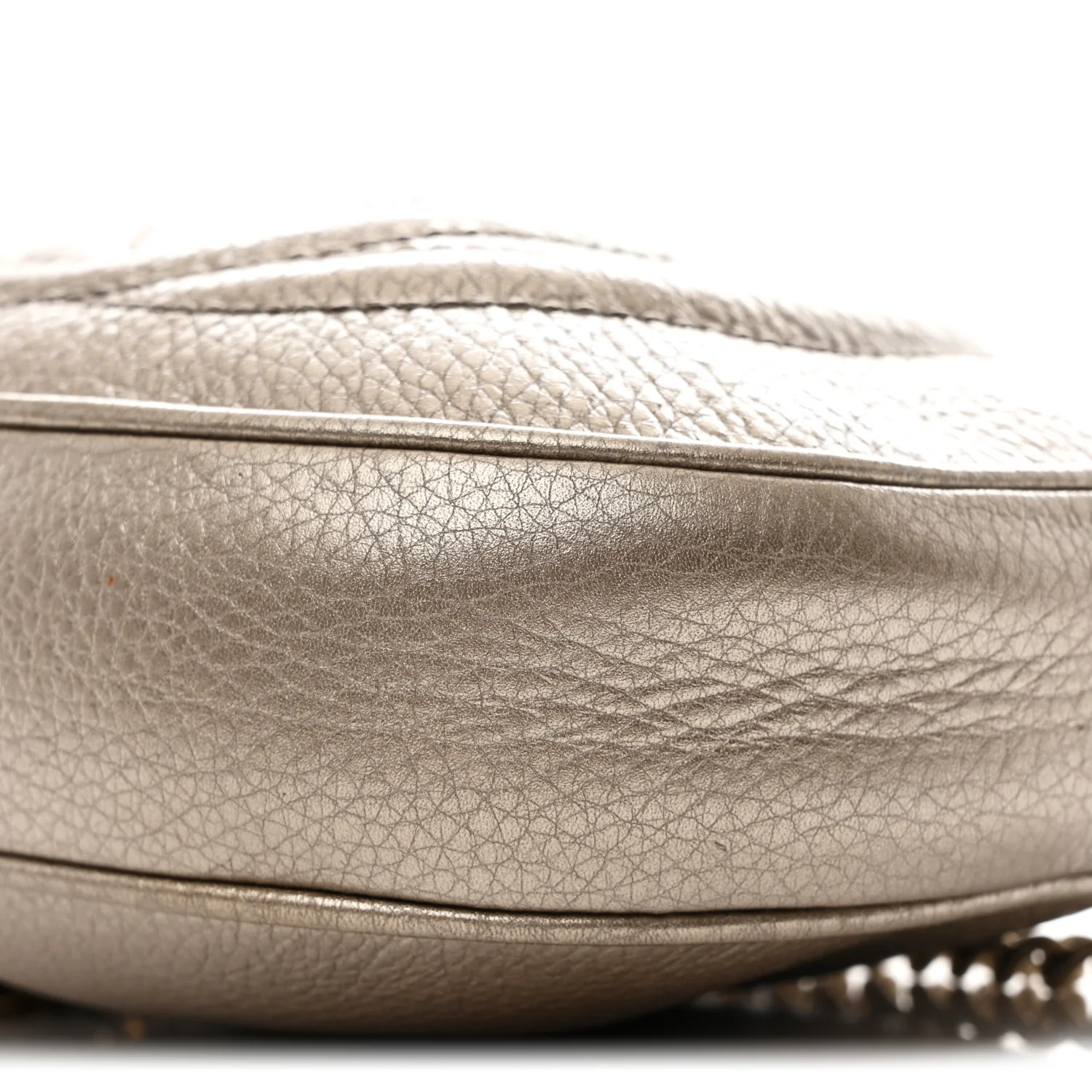 Metallic Pebbled Calfskin Mini Soho Chain Bag Golden Beige - Image 10