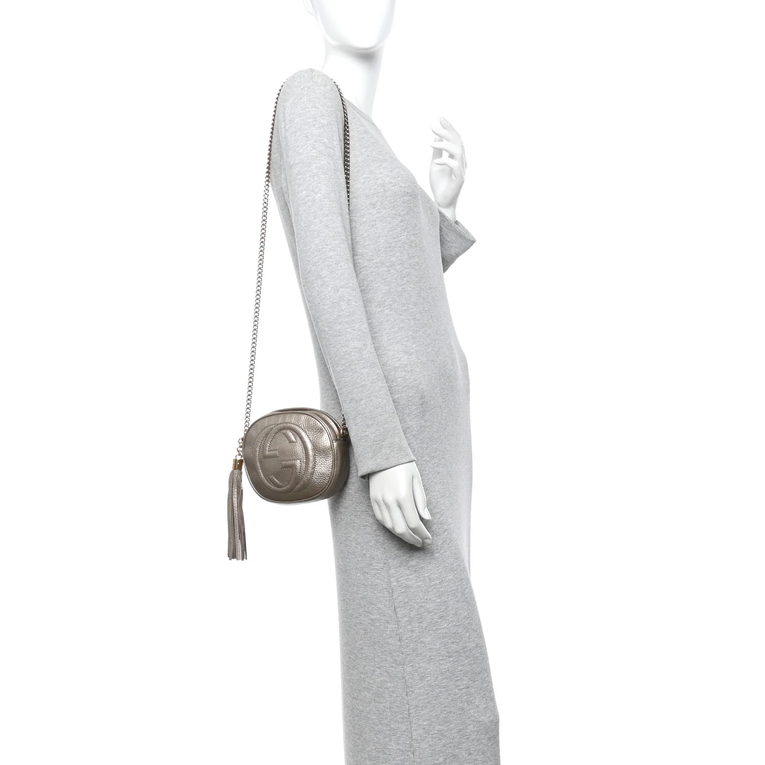 Metallic Pebbled Calfskin Mini Soho Chain Bag Golden Beige - Image 2