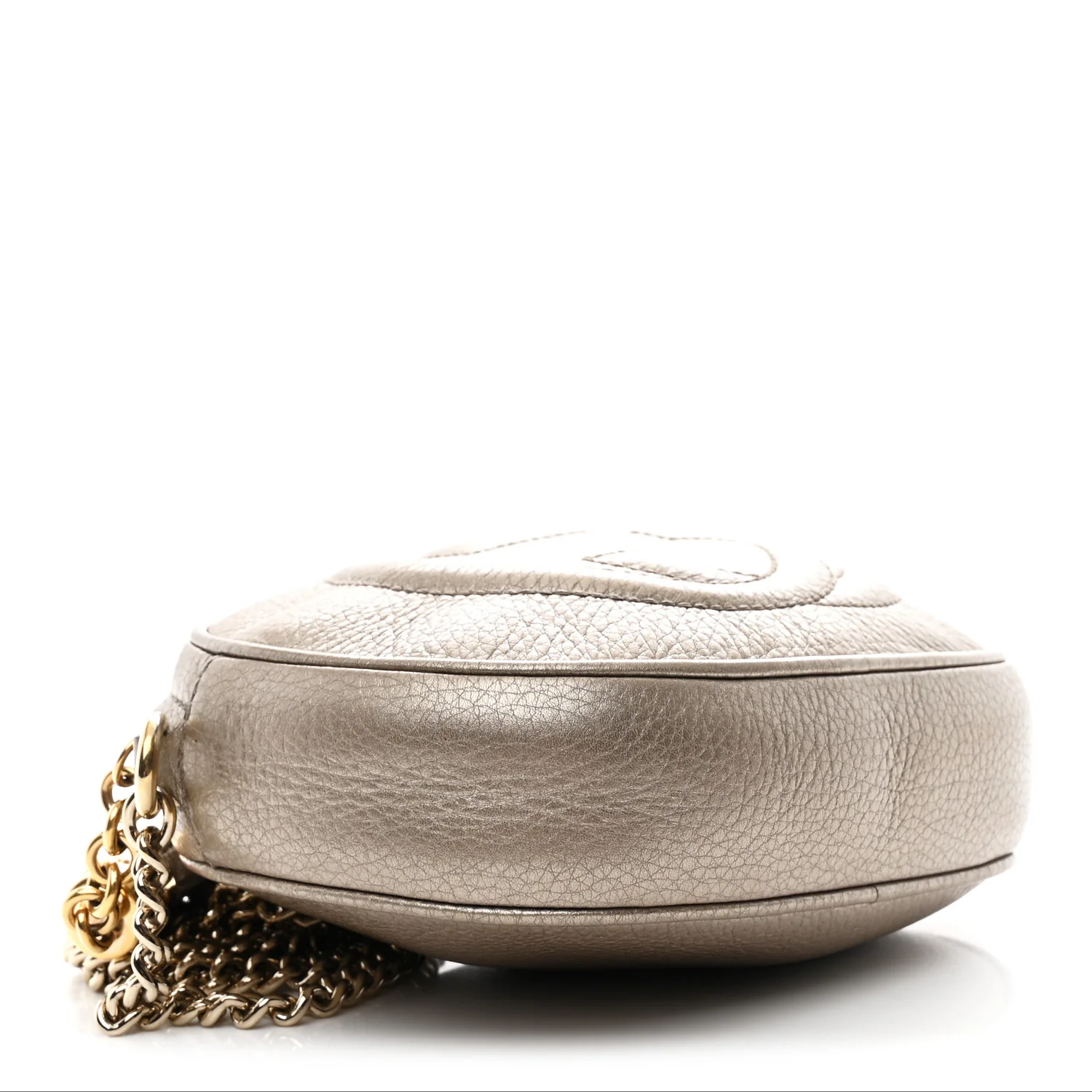 Metallic Pebbled Calfskin Mini Soho Chain Bag Golden Beige - Image 4