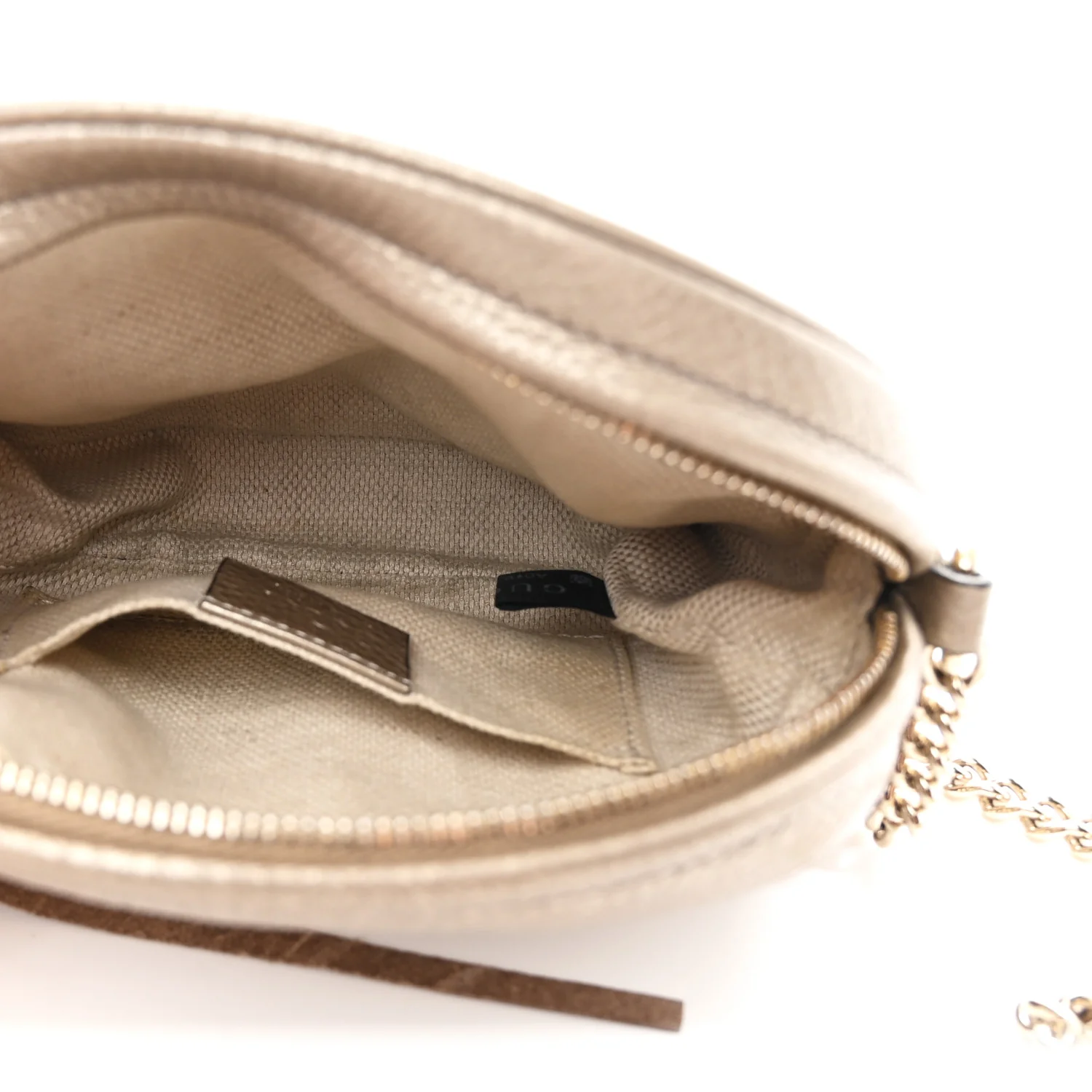 Metallic Pebbled Calfskin Mini Soho Chain Bag Golden Beige - Image 5