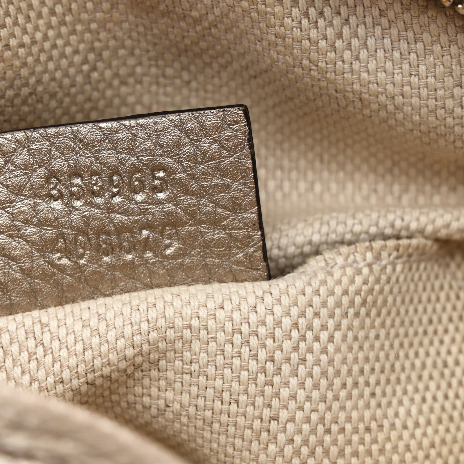 Metallic Pebbled Calfskin Mini Soho Chain Bag Golden Beige - Image 7