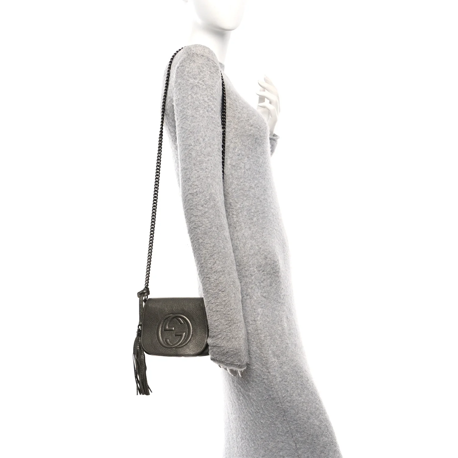 Metallic Pebbled Calfskin Small Soho Flap Crossbody Sasso - Image 2
