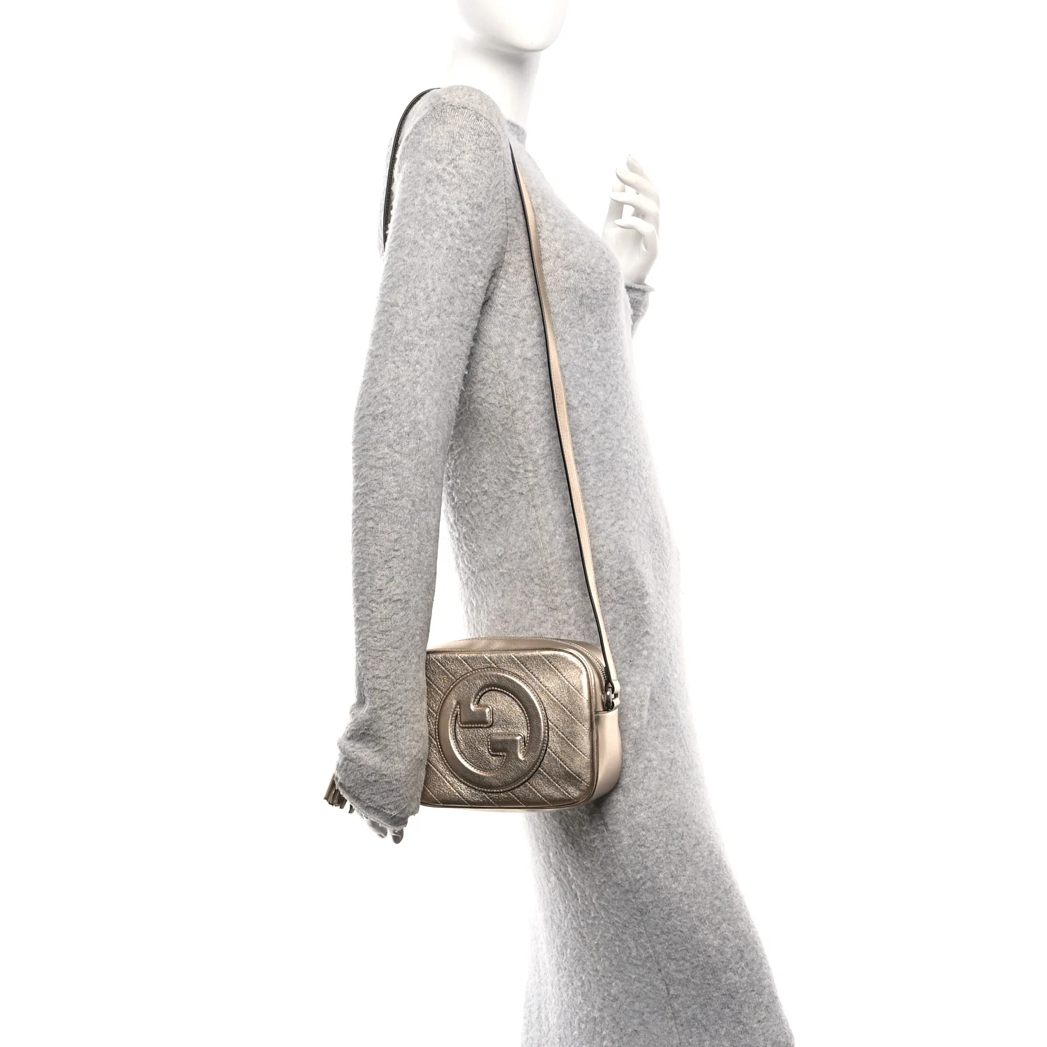 Metallic Sakai Be Green Calfskin Diagonal Stitched Small Blondie Shoulder Bag Golden Beige - Image 2