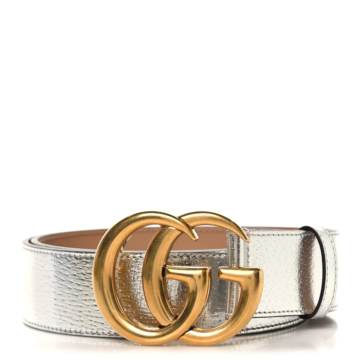 Metallic Textured Dollar Calfskin Double G 40mm Belt 90 36 Silver
