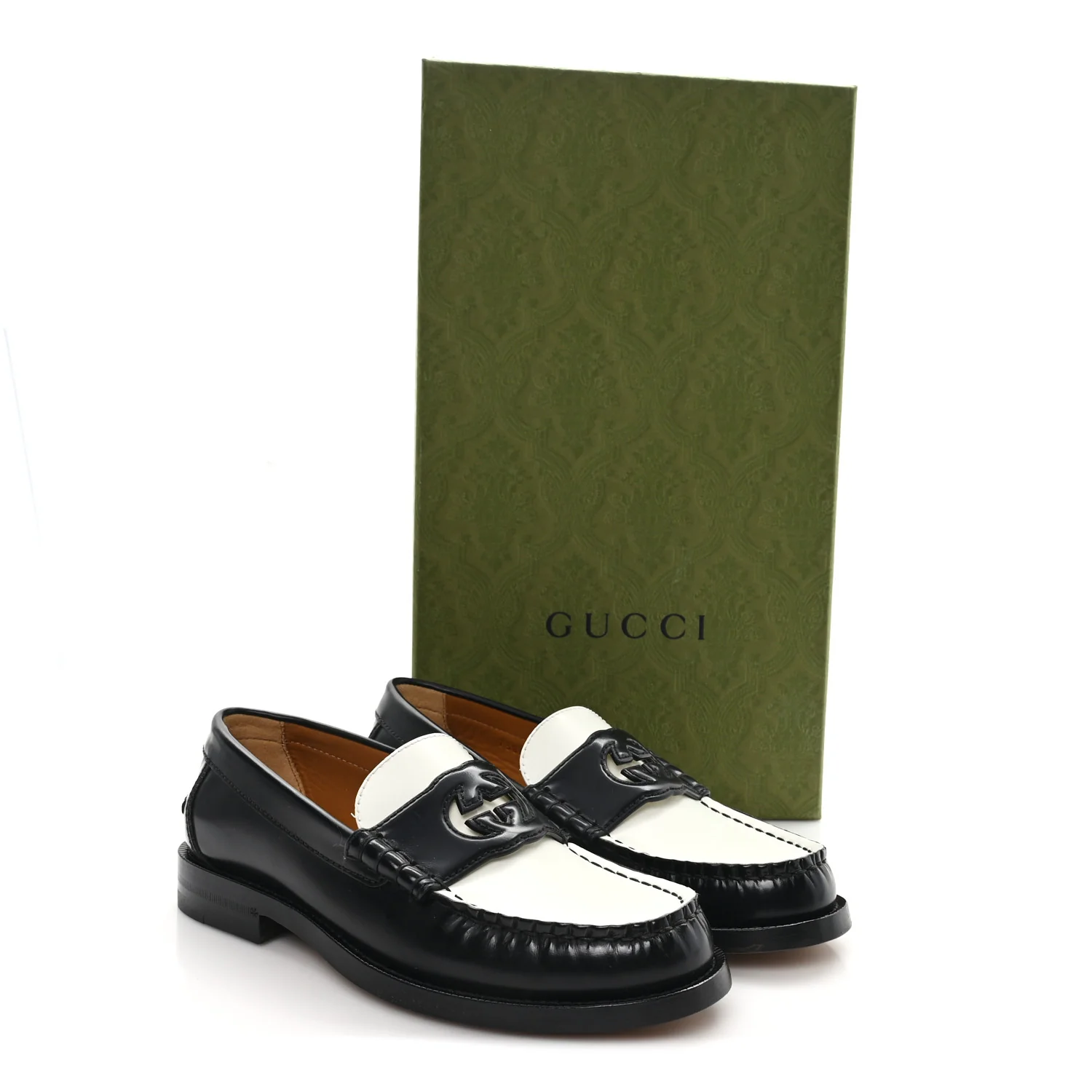 Millennial Ribot Cut Out Interlocking G Loafers 36 Black White - Image 10