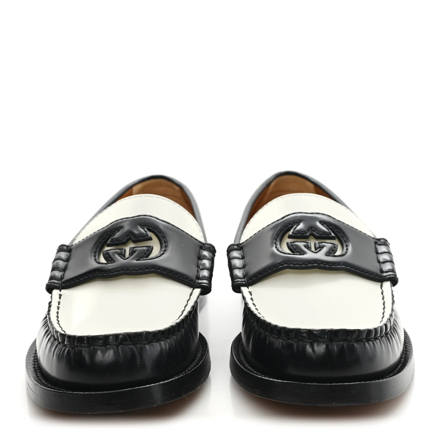 Millennial Ribot Cut Out Interlocking G Loafers 36 Black White - Image 3