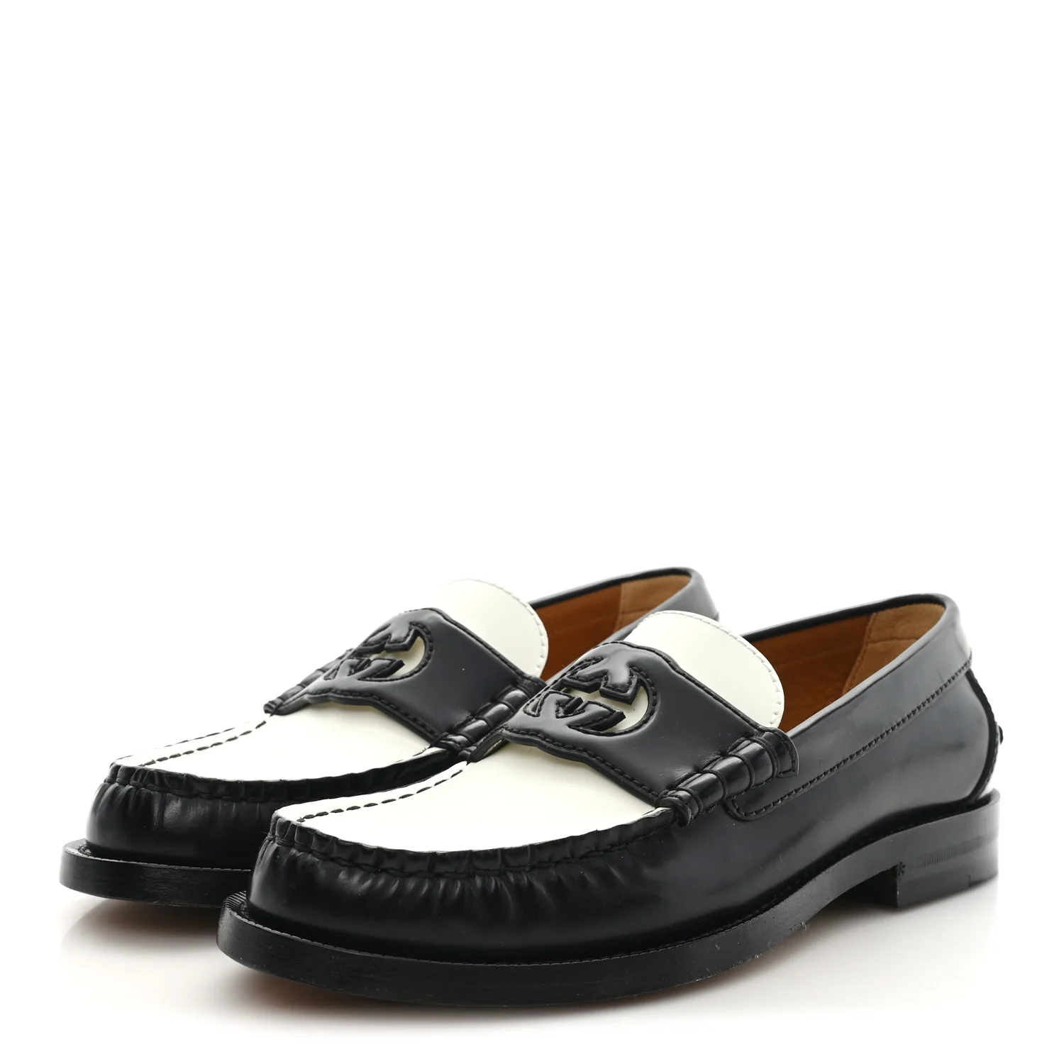 Millennial Ribot Cut Out Interlocking G Loafers 36 Black White - Image 4