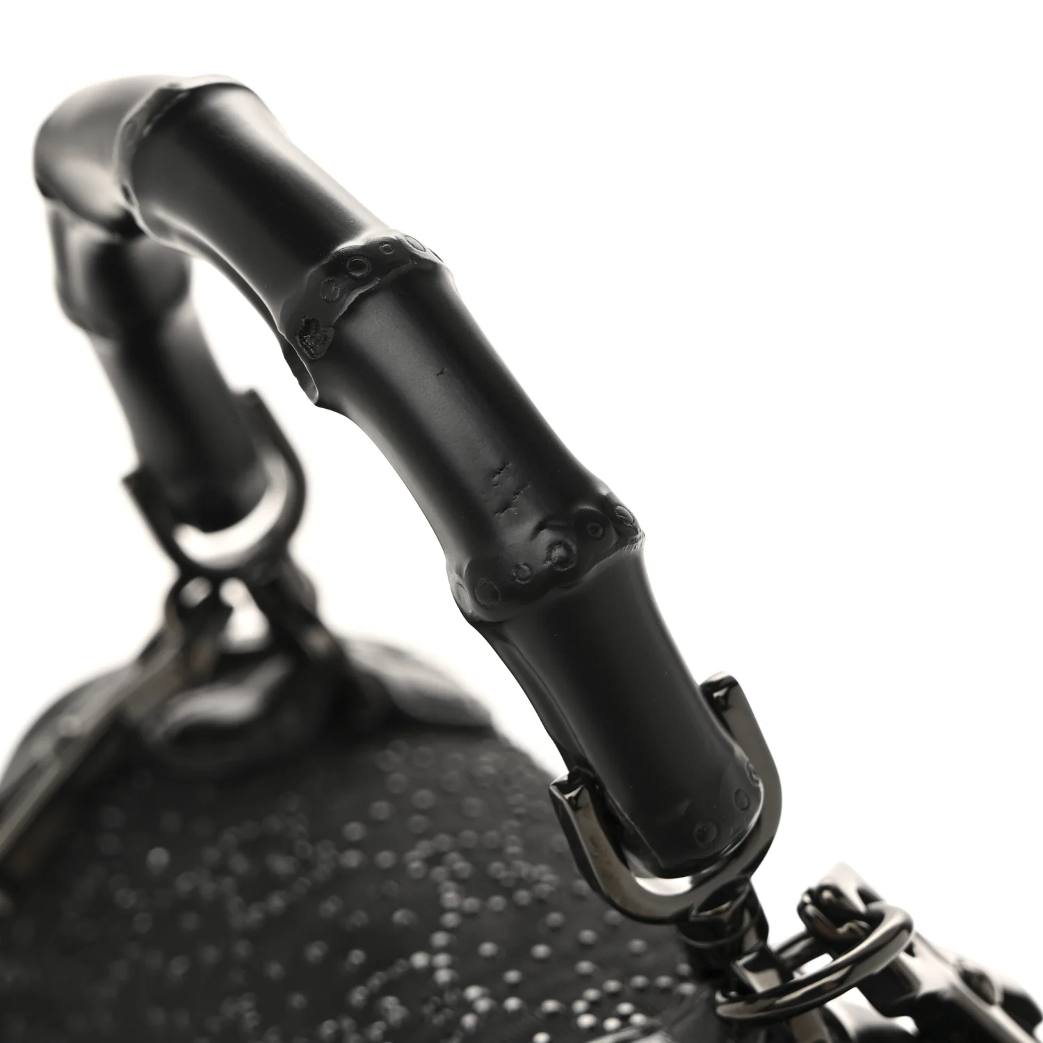 Moire Fabric Calfskin Rhinestone Monogram Monochrome Mini Bamboo 1947 Top Handle Chain Bag Black - Image 11