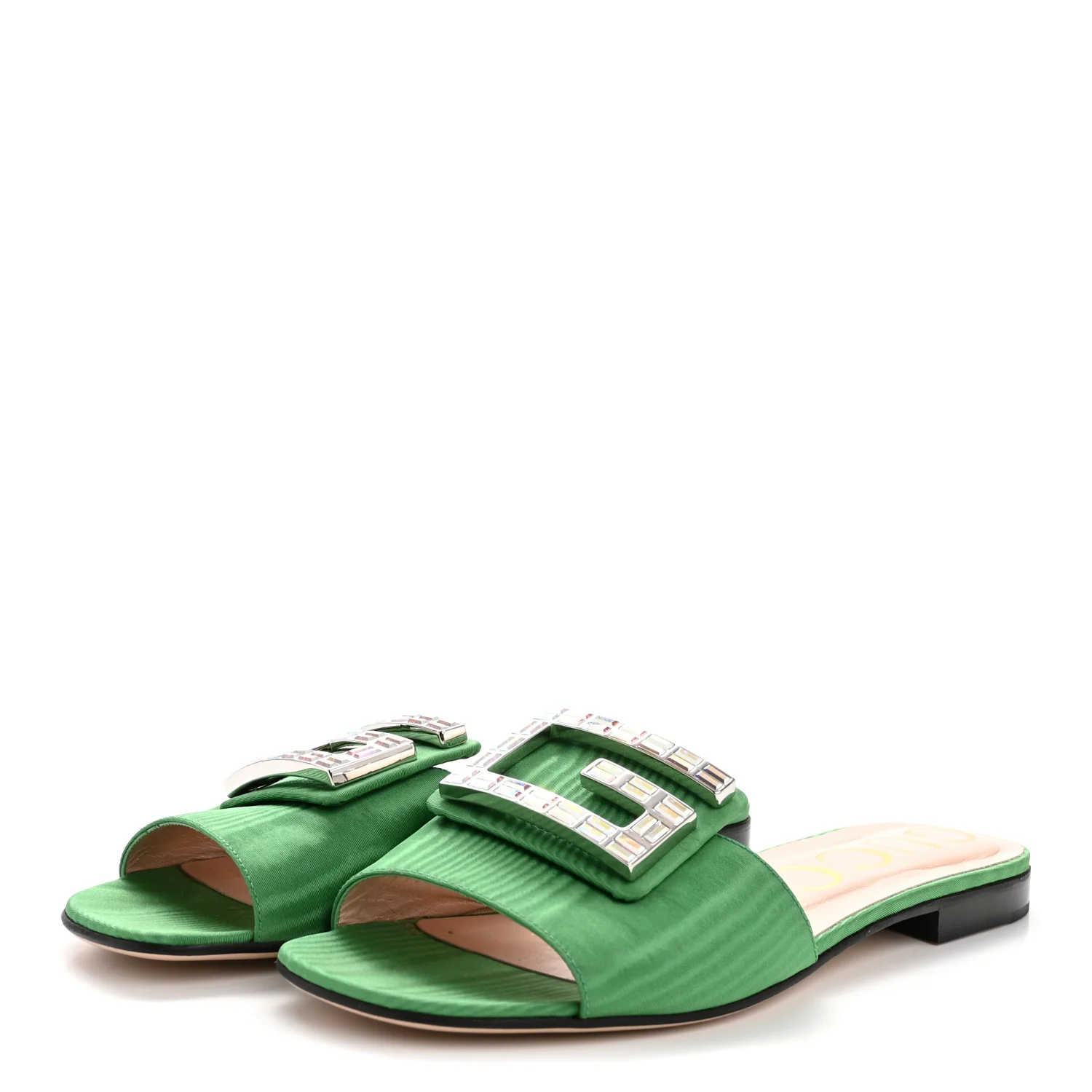 Moire Fabric Crystal Square G Madelyn Slide Sandals 37 New Shamarock - Image 4