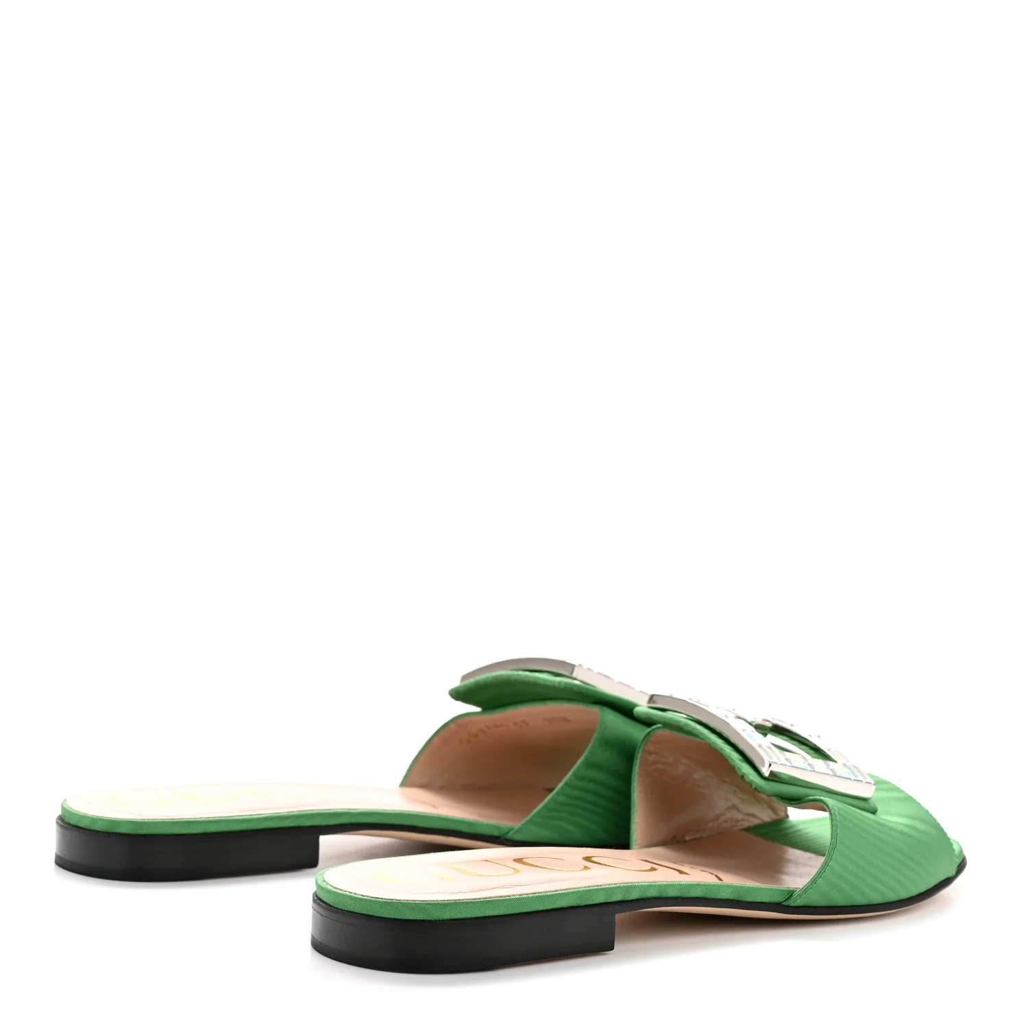 Moire Fabric Crystal Square G Madelyn Slide Sandals 37 New Shamarock - Image 5