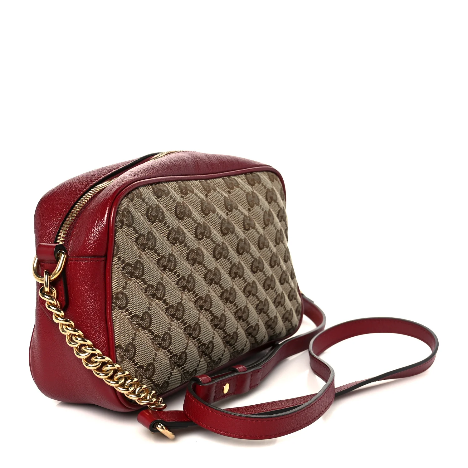 Monogram Azalea Calfskin Matelasse Diagonal Small GG Marmont Chain Shoulder Bag Beige Ebony New Cherry Red - Image 3