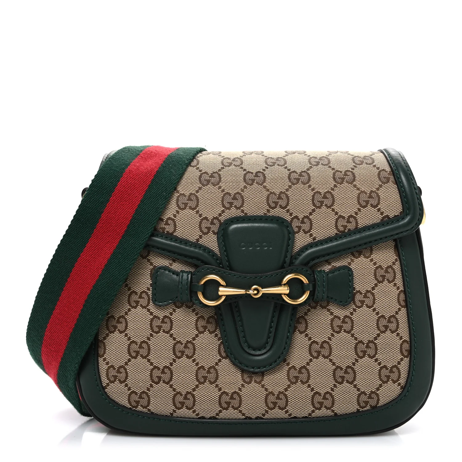 Monogram Calfskin Medium Lady Web Shoulder Bag Beige Green