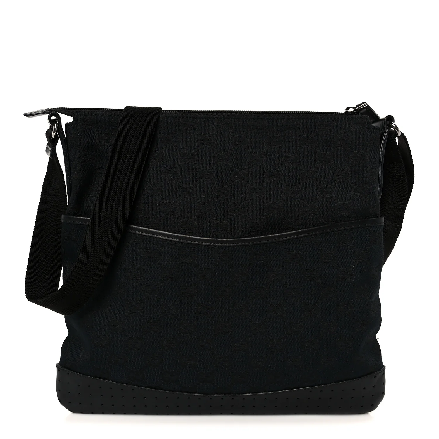 Monogram Calfskin Perforated Medium Flat Messenger Bag Black
