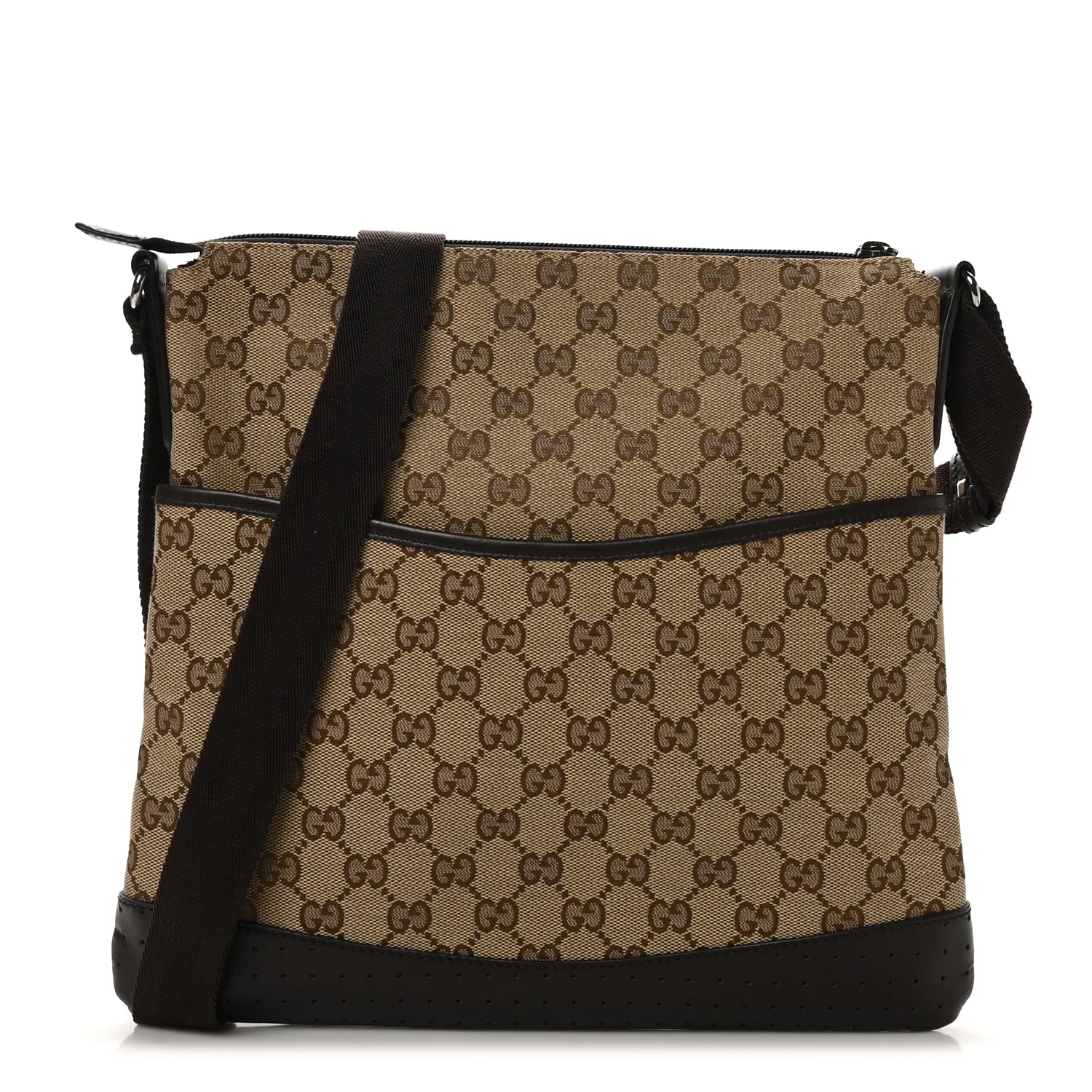 Monogram Calfskin Perforated Medium Flat Messenger Bag Dark Brown