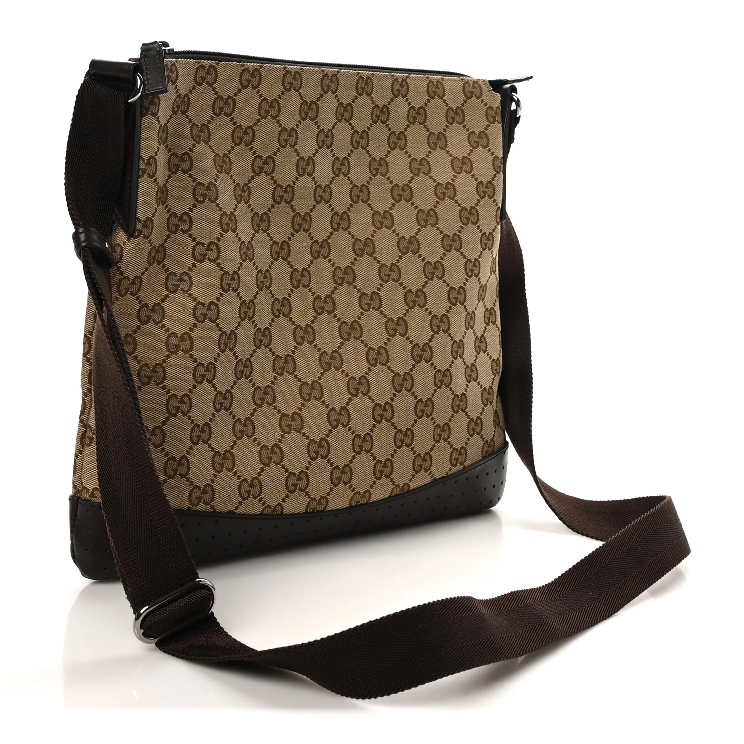Monogram Calfskin Perforated Medium Flat Messenger Bag Dark Brown - Image 3