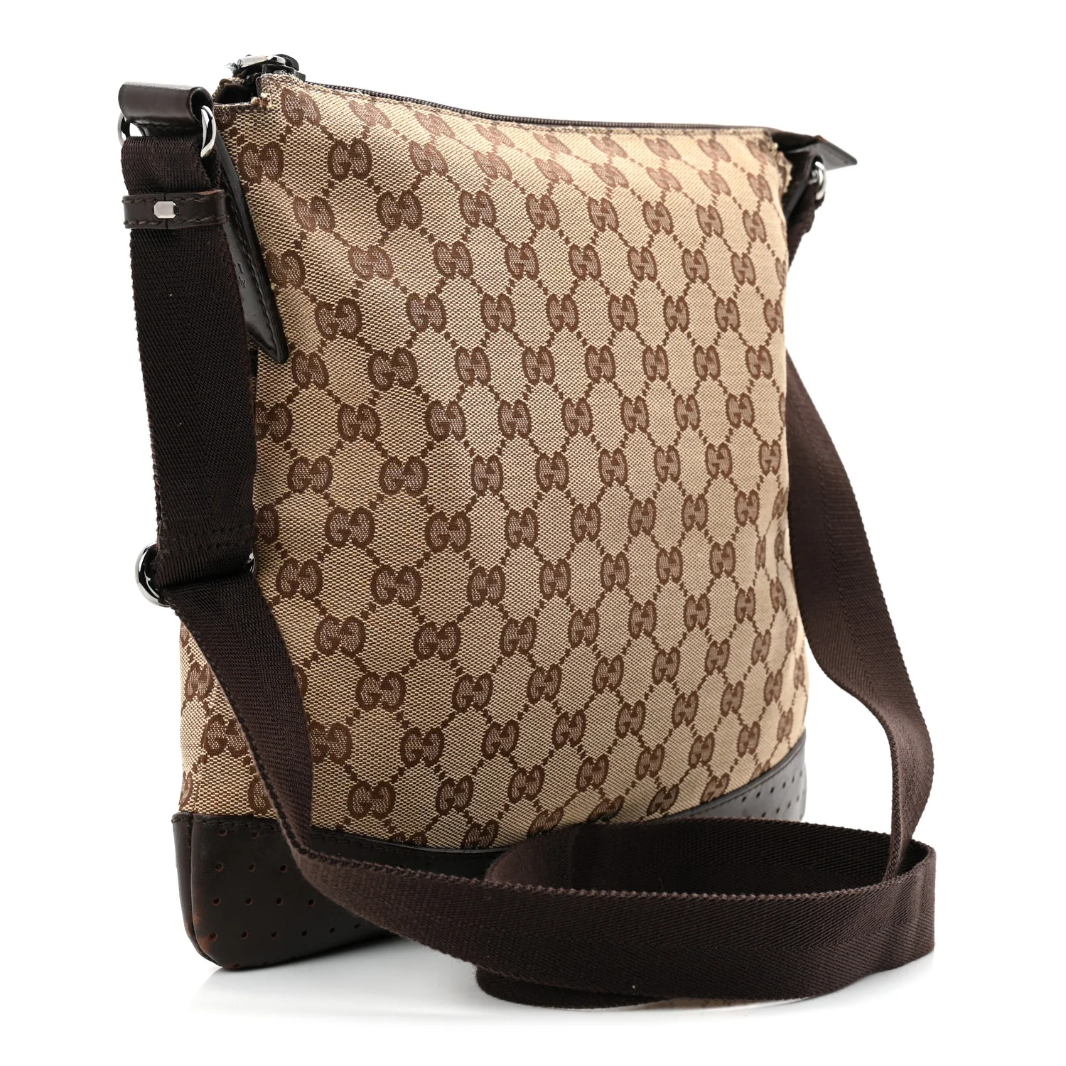 Monogram Calfskin Perforated Medium Flat Messenger Bag Dark Brown - Image 3