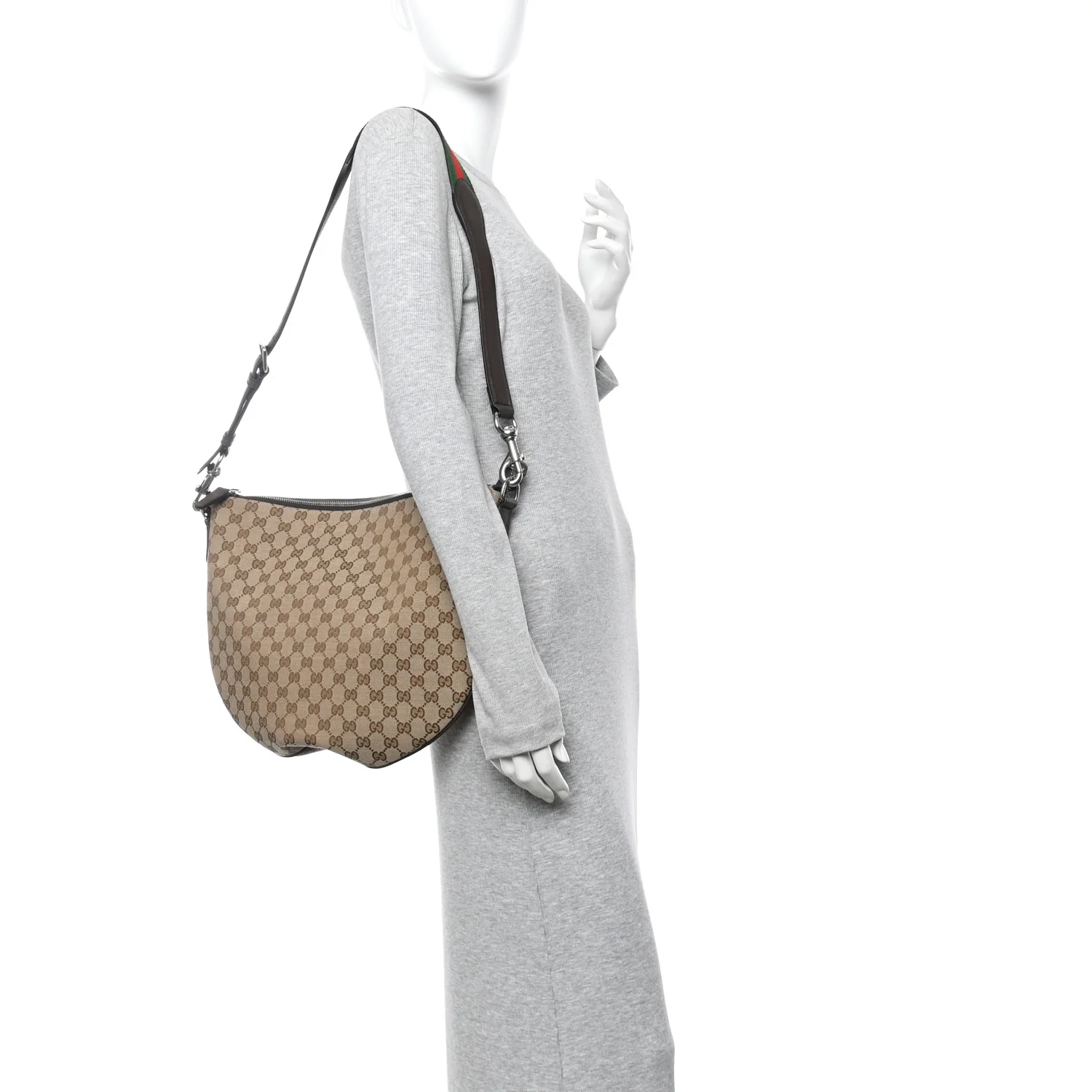 Monogram Calfskin Web Medium B Shoulder Bag Beige Brown - Image 2